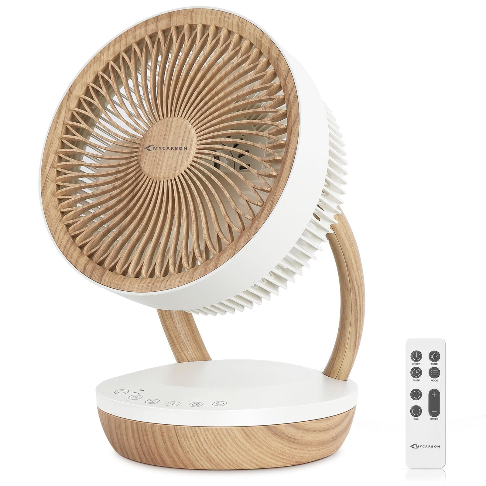 MYCARBON DC Ventilateur Ultra Silencieux 20dB avec Télécommande 1800m³/ h Ventilateur de Table Puissant et Silencieux 8 Vitesses 8h Minuterie 3D Oscillation Mode ECO pour Chambre Bureau, FS05-DC