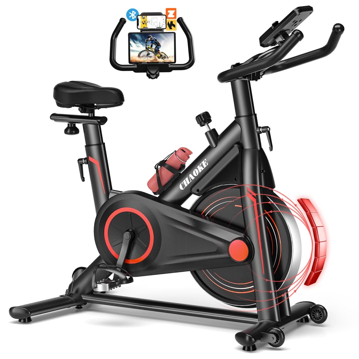 CHAOKE Velo d Appartement Silencieux avec Résistance Magnétique Réglable, Vélo d'appartement avec APP, Vélo d'exercice Moniteur LCD, Siège Confortable, Pour Entraînement Cardio, Capacité 160KG