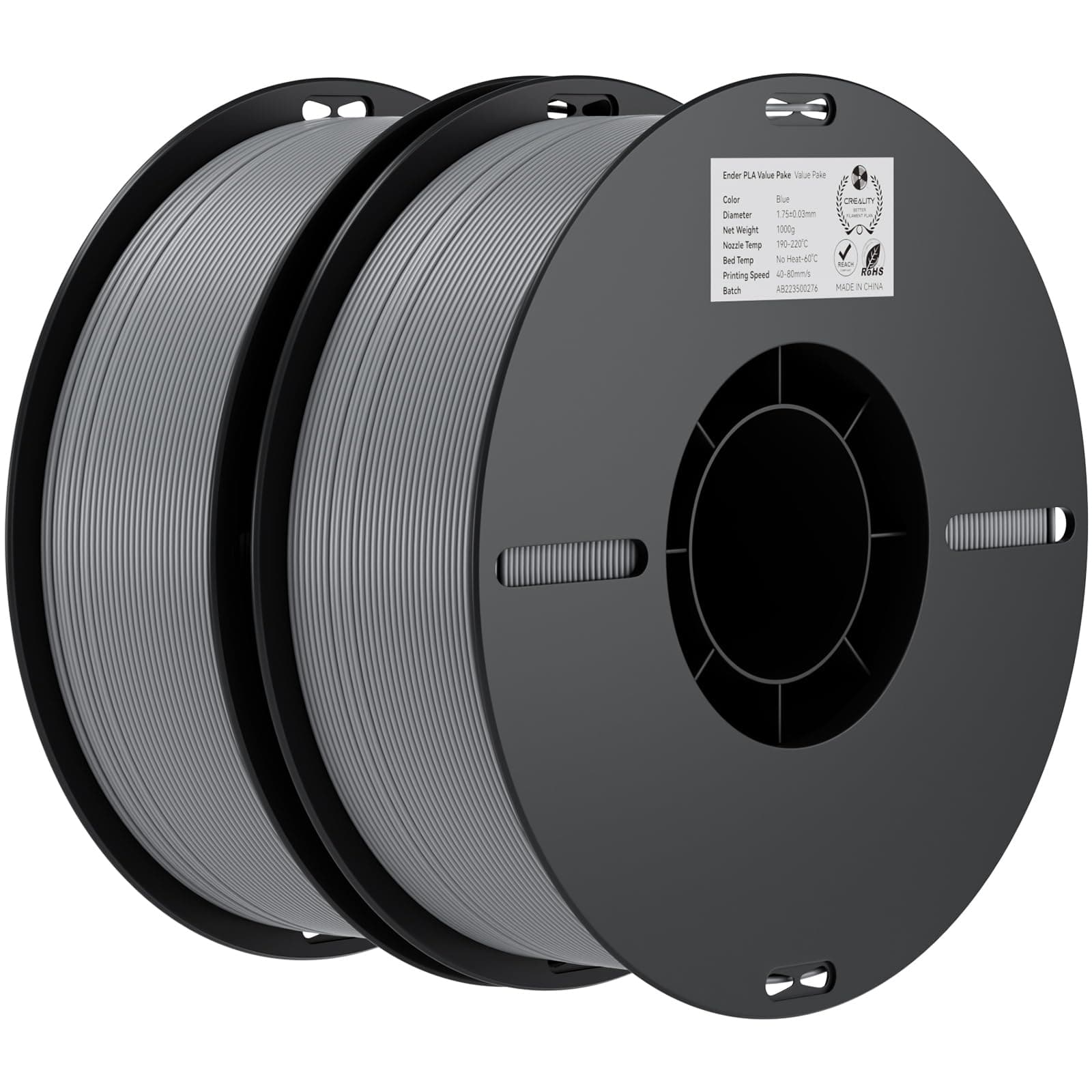 Creality Ender PLA Filamento 1,75 mm per Stampante 3D, Bobina 2 kg (4,4 libbre), Dimensionale +/- 0,03 mm, Adatta alla Maggior Parte delle Stampanti 3D (Grigio+Grigio)