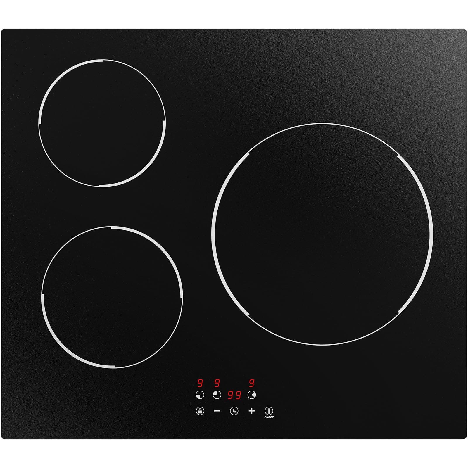 BOOVAL Plaque à Induction 3 Feux 60 cm, 5600W | Encastrable avec Grande Zone 28 cm, Commande Tactile, 9 Niveaux, Minuteur 99 min, Sécurité Enfant et Détection Récipient