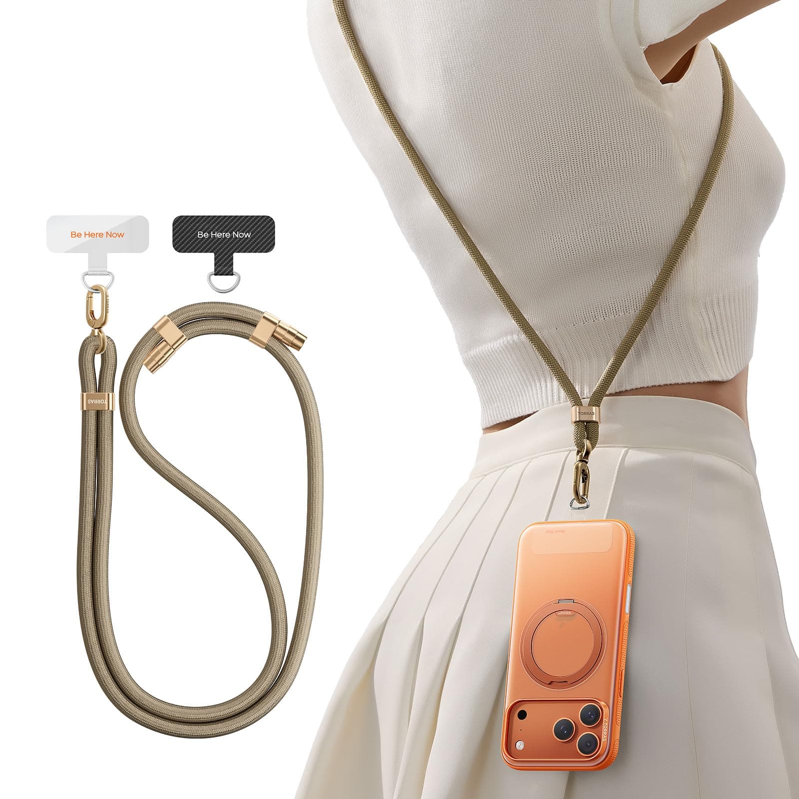 TORRAS Handykette Universal Verstellbar Handyband zum Umhängen aus doppeltem Nylon-Seil Robust Angenehm Lanyard Handy Umhängeband mit Metallschnalle Haltbar Braun