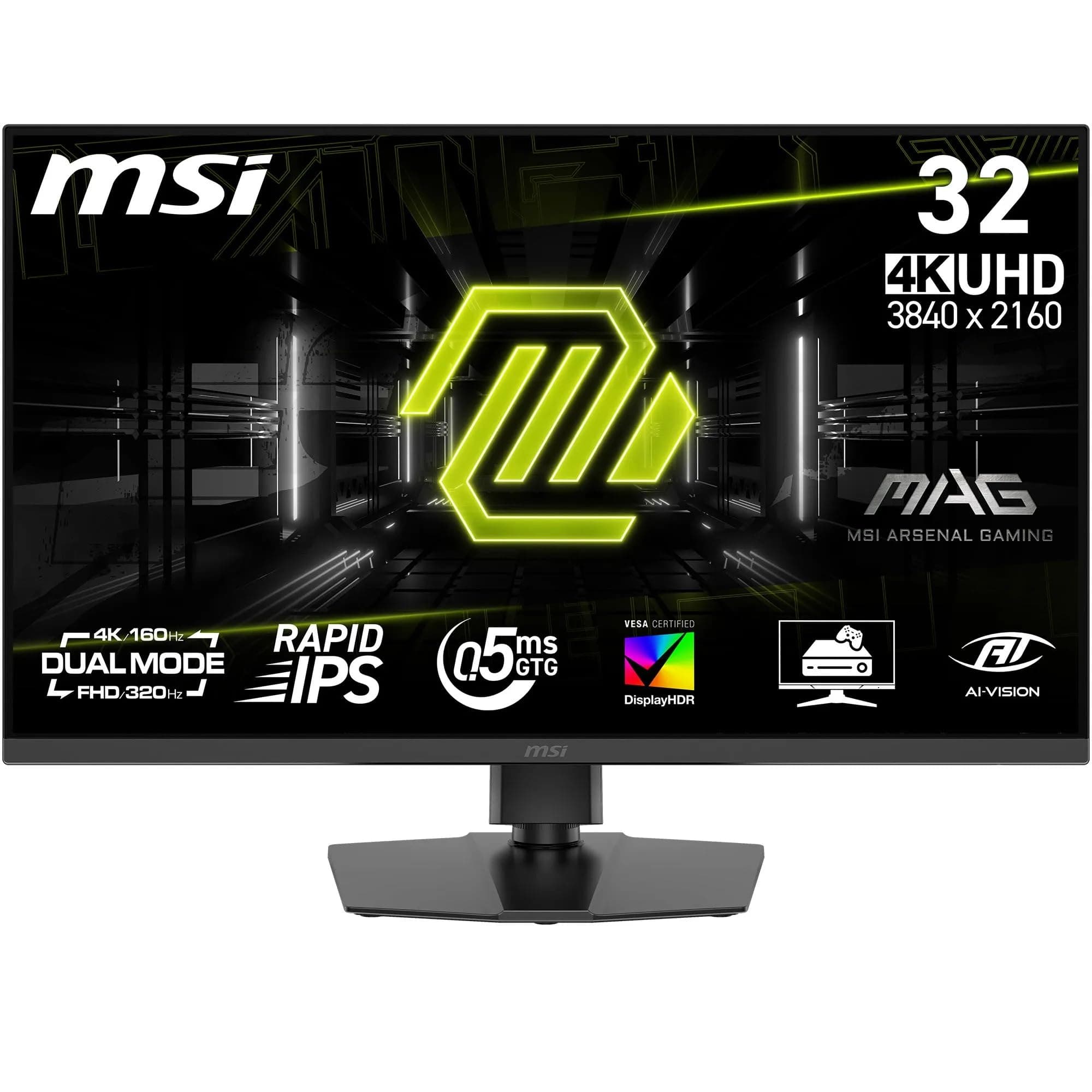 MSI MAG 322URDF E16 Écran Gaming 31.5" Dual-Mode UHD/FHD | Dalle Rapid IPS 3840x2160, 160/320Hz, 0,5ms, compatible VESA, HDMI, DisplayPort, Adaptive-Sync