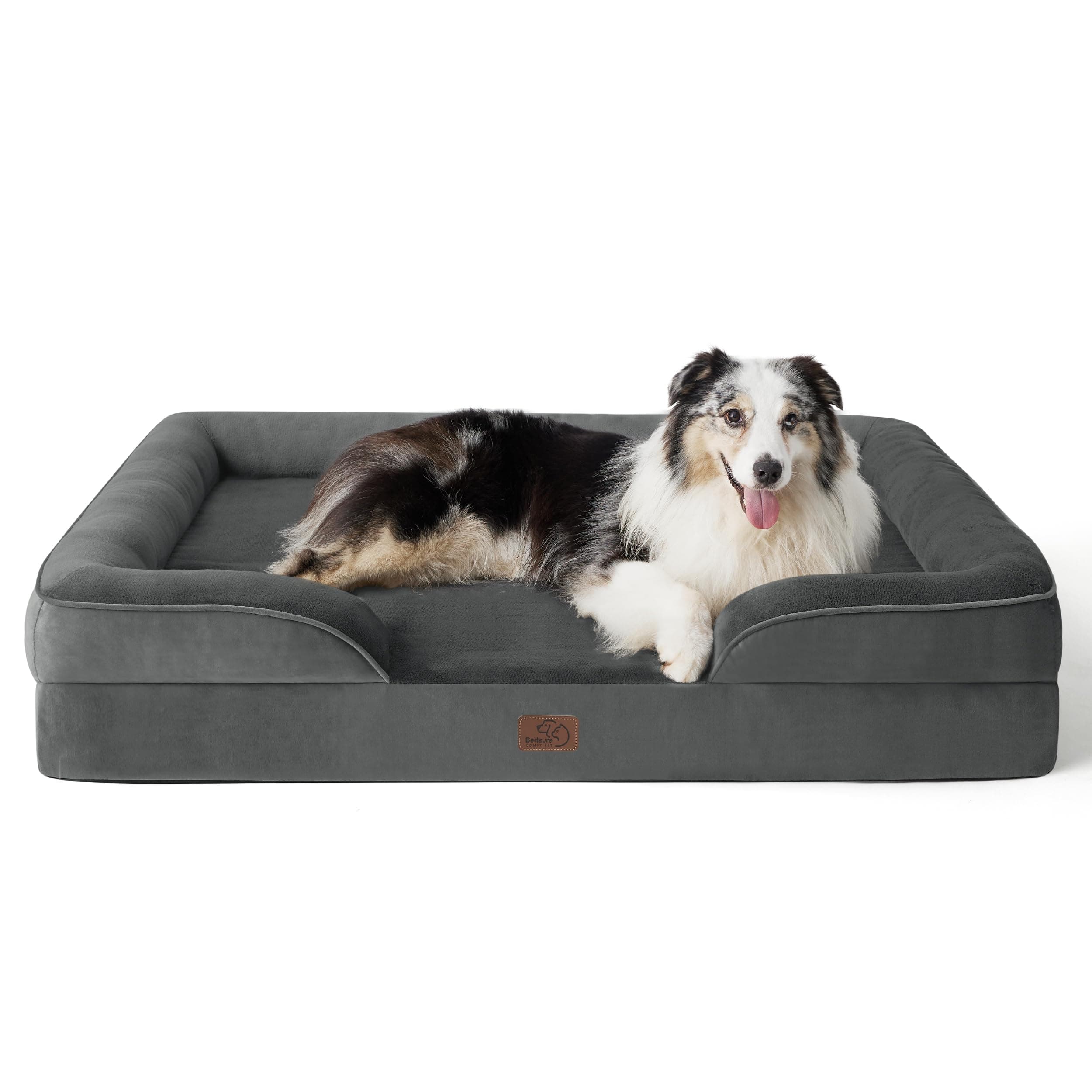 Bedsure Sofá Perro Ortopédica Extra Grande - Cama Perro Viscoelastica y Lavable, Colchon Perro con Funda Desenfundable y Forro Impermeable, Gris Oscuro, XL