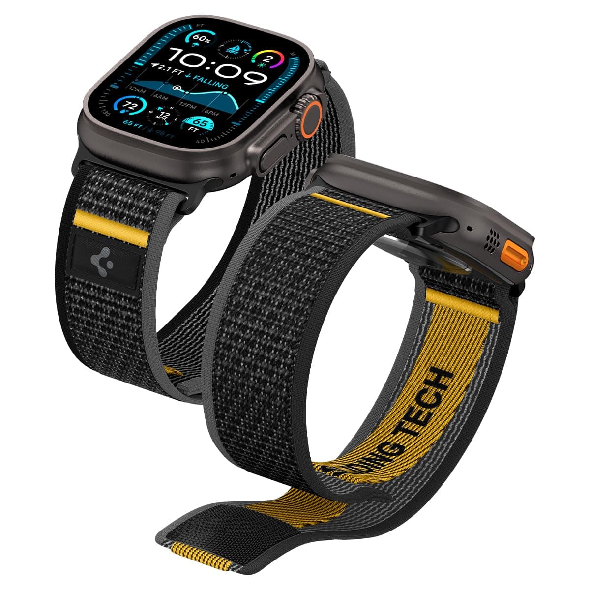 Spigen Athlex Air Armband Entwickelt für Apple Watch Ultra 3/2/1 49mm, Serie 11/10 46mm und Serie 9/8/7/6/5/4/SE 45mm,44mm Stoffarmband - Actives Schwarz