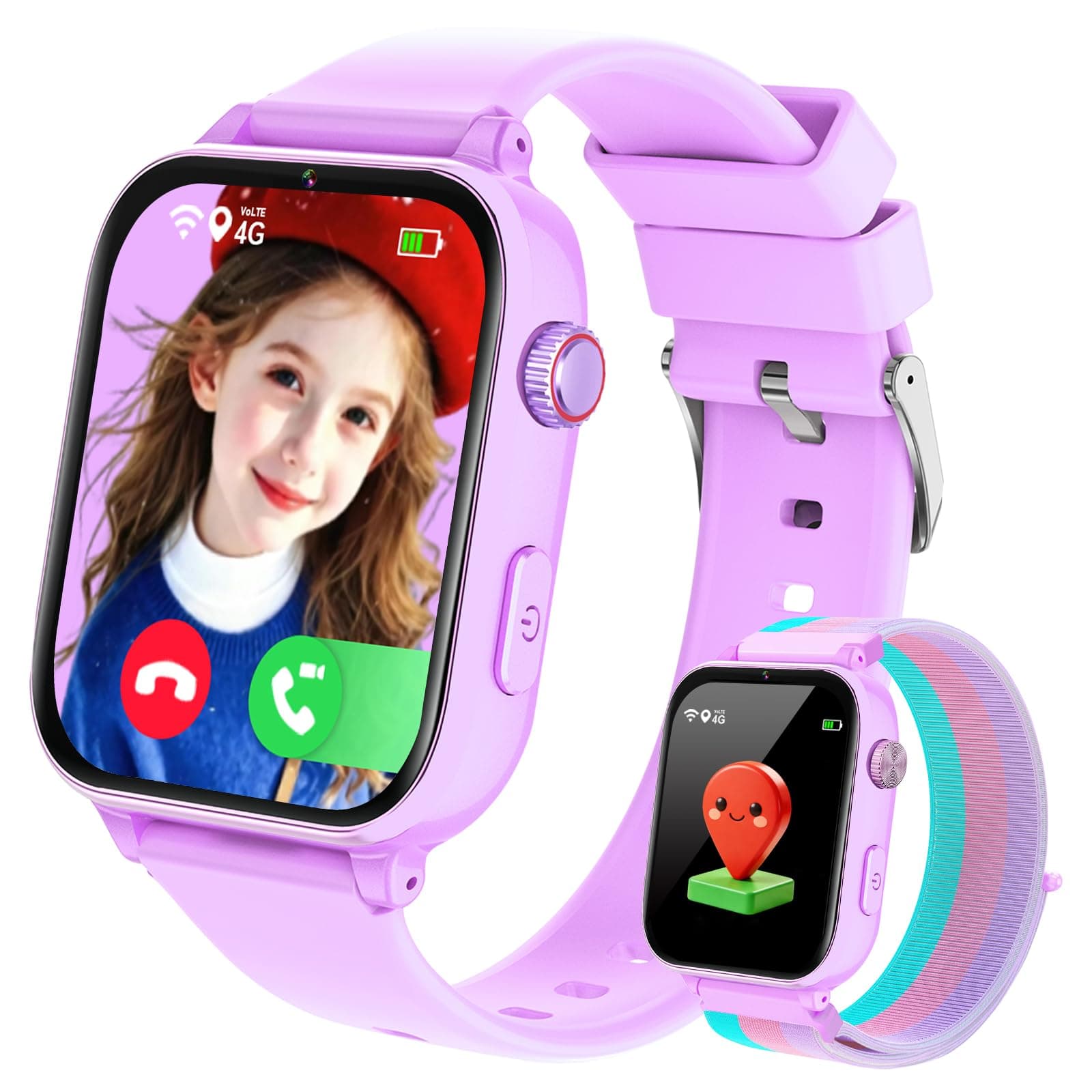 Reloj GPS Niños Localizador y Llamadas, 4G Smartwatch Niños Niña con Telefono Chat de Voz Videollamada Modo Clase Cámara Podómetro, Reloj Inteligente para 4 a 12 Años Regalos Comunion Navidad, Violeta
