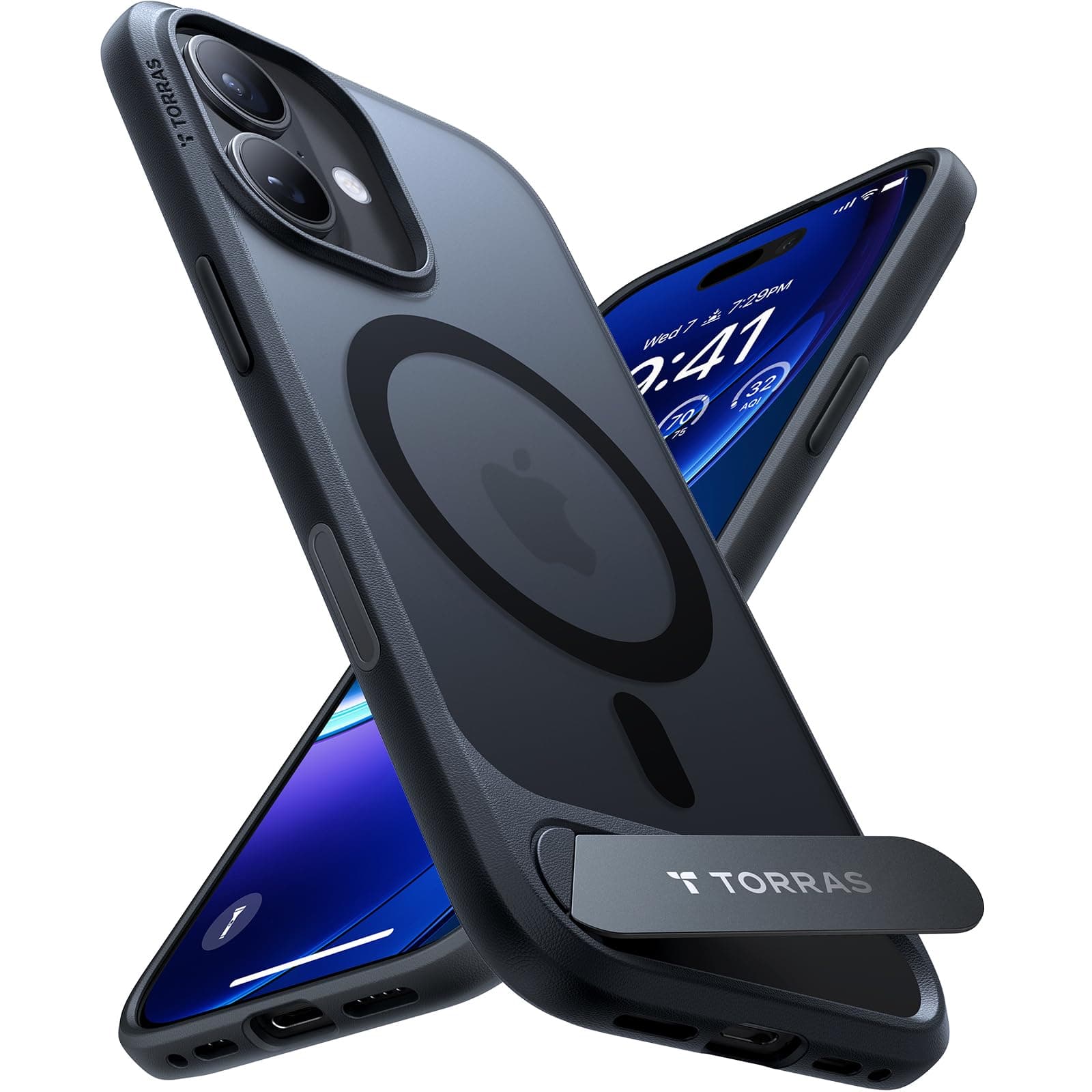 TORRAS Ostand L1 für iPhone 17 Hülle mit Flügelständer, Kompatibel mit MagSafe-Zubehör 3,66m Zertifizierte Militärschutz Stoßfest, 19N Magnetkraft Case für iPhone 17 Handyhülle, Matt Schwarz