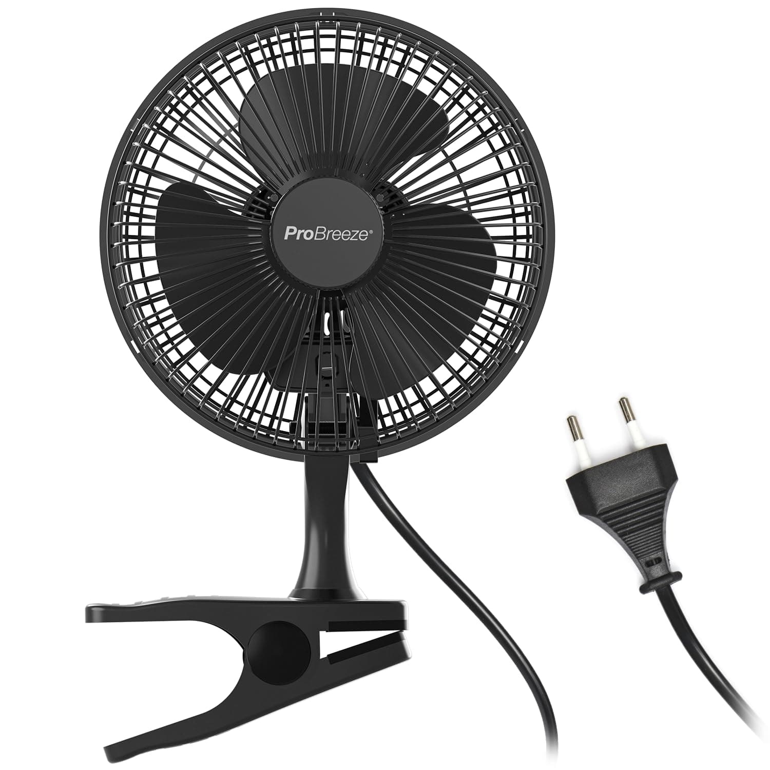 Pro Breeze Mini Ventilateur à Pince - 2 Vitesses, 15 cm - Ventilateur de Table avec Clip, Petit, Portable, Silencieux, Rotation 360° - Pour Maison, Table, Bureau - Noir