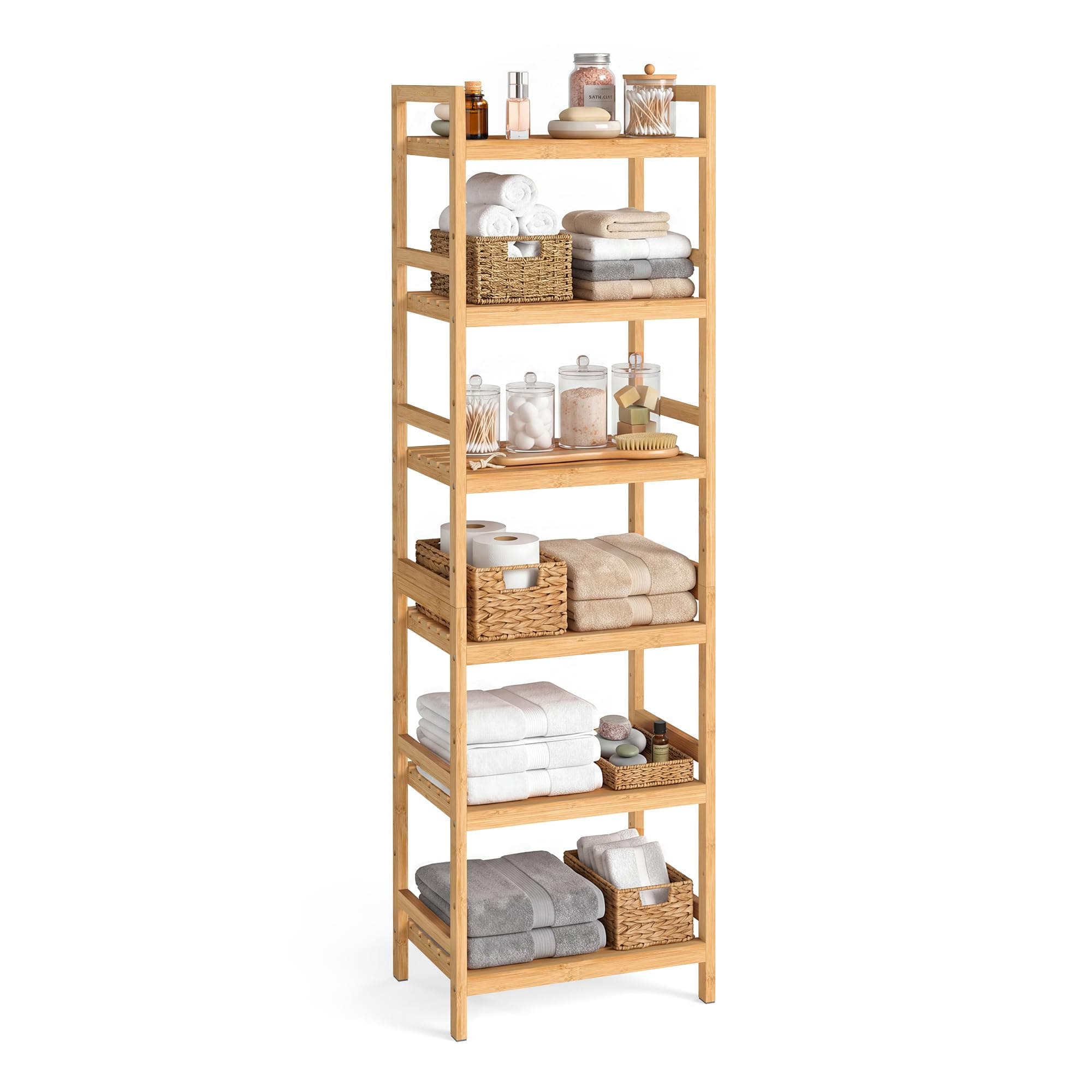 SONGMICS Scaffale Portaoggetti in Bambù, Organizzatore a 6 Livelli per Bagno, Cucina, Camera da Letto, 30 x 43 x 173 cm, Naturale BCB076YL01