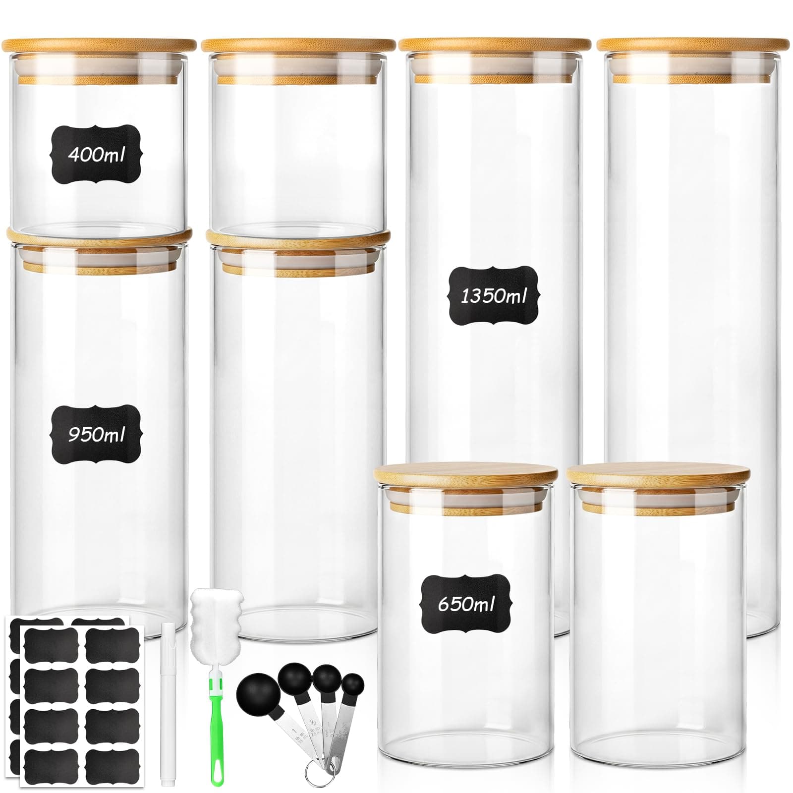 AMIPOW 8PCS Bocaux en Verre Bocal en Verre avec Couvercle Bocaux en Verre Hermétique Hermétique Bocaux Rangement Cuisine-Passe au Lave Vaisselle(450ml/650ml/950ml/1350ml)