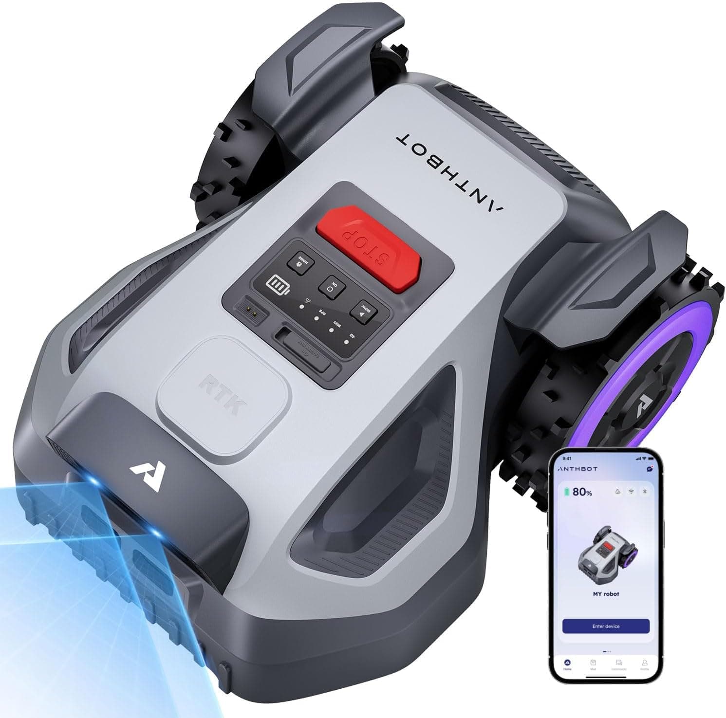 ANTHBOT Robot Tondeuse M5, 500-700㎡，150㎡/h, NetRTK + 4G, Cartographie Automatique, Double Vision IA, Gestion Multi-Zones, APP Control, 3-7CM Réglage de la Hauteur de Coupe