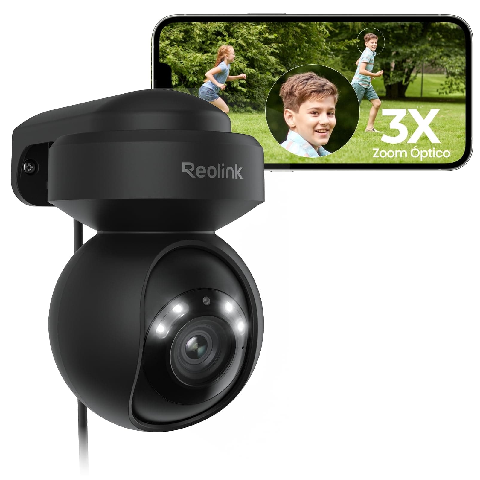 Reolink 5MP PTZ Camara Vigilancia WiFi Exterior/Interior con Seguimiento Automático, Detección de Personas y Vehículos, 2.4/5 GHz WiFi Camara, 355° Pan/50°Tilt, Audio Bidireccional, E1 Outdoor Negro