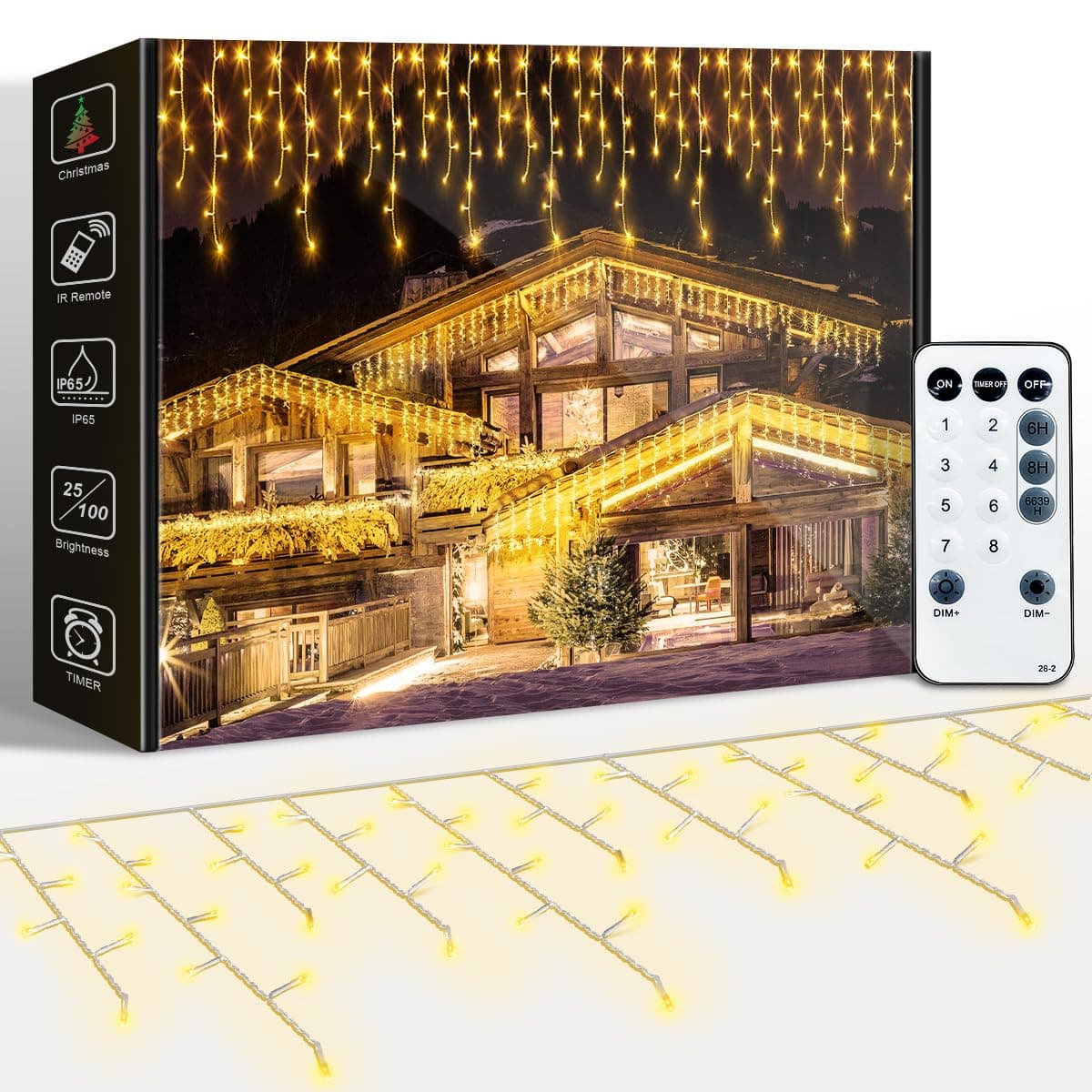 ARKOCHIC 30M Guirlande Lumineuse Rideau Noël Extérieur, Blanc Chaud | LED Guirlande Lumineuse Fenetre 8 Modes Étanche Décoration Noel pour Maison Mariage Balcon Chambre Jardin Patio Fête