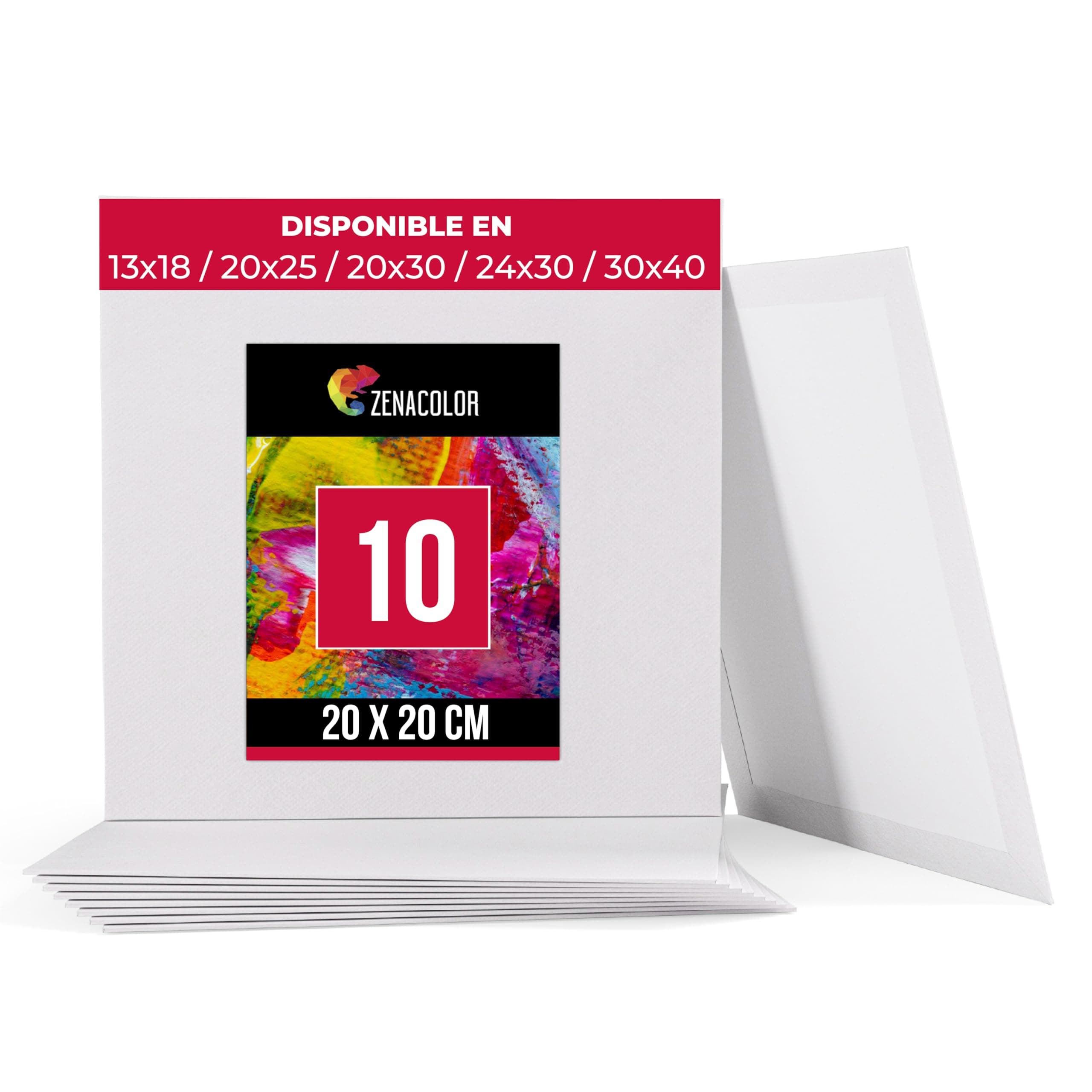 Zenacolor - Set de 10 Canvas - Lienzos para Pintar 20x20cm - Todos los Tipos de Pintura sobre Tela - 100% Algodón sin Ácidos
