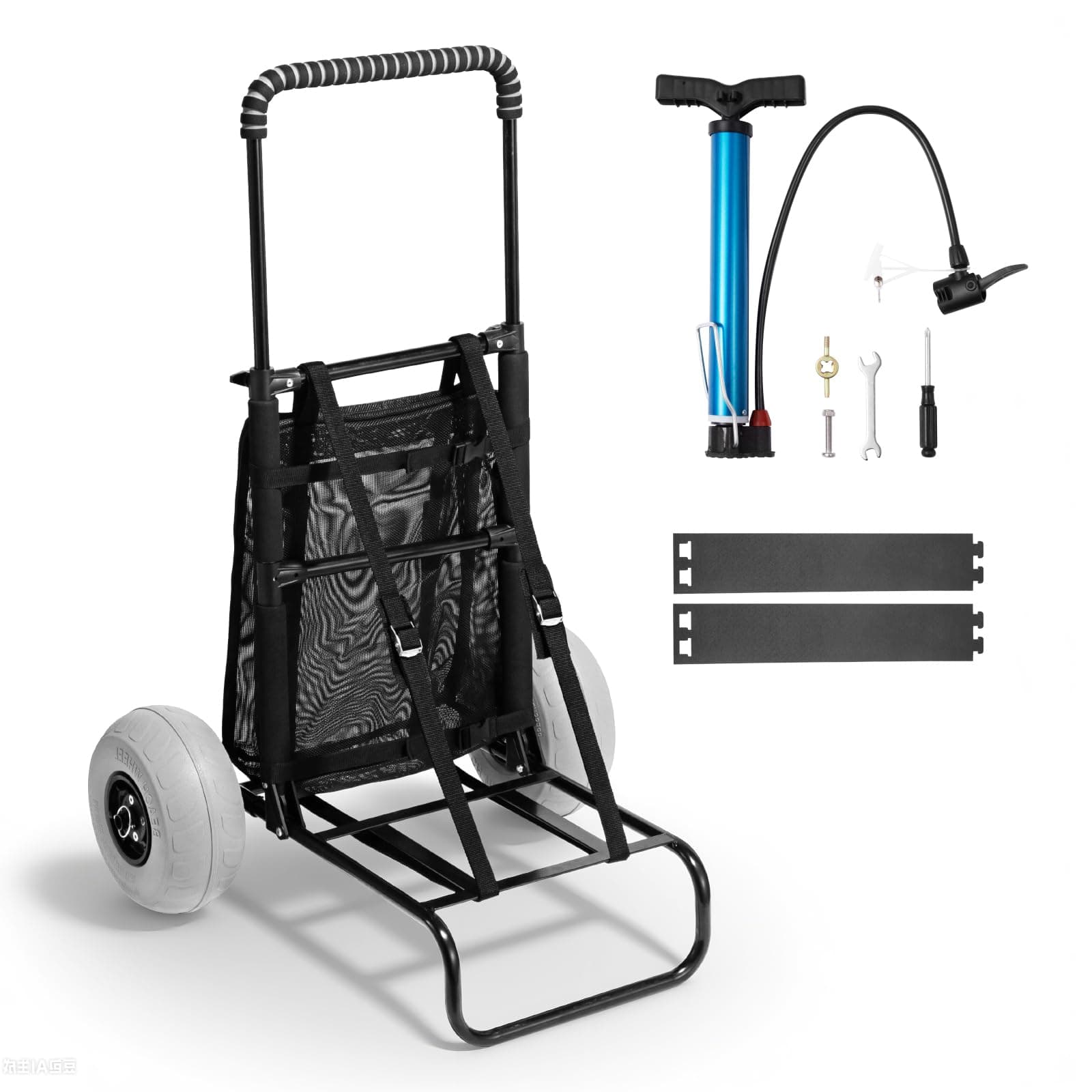 VEVOR Carrello da Spiaggia con Grandi Ruote per Sabbia, Portapacchi 510 x 370mm, Carrello Trasporto Pieghevole Ruote per Palloncini da 228,6mm, 74,8kg, Altezza 690-1140mm, per Spiaggia, Campeggio