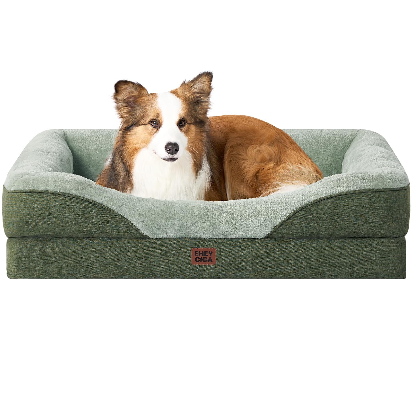 EHEYCIGA Cama Ortopedica y Viscoelastica para Perro Grande 91x68x17.5 cm, Memory Foam Sofa para Perros Lavable, Cama Gato Suave, Verde