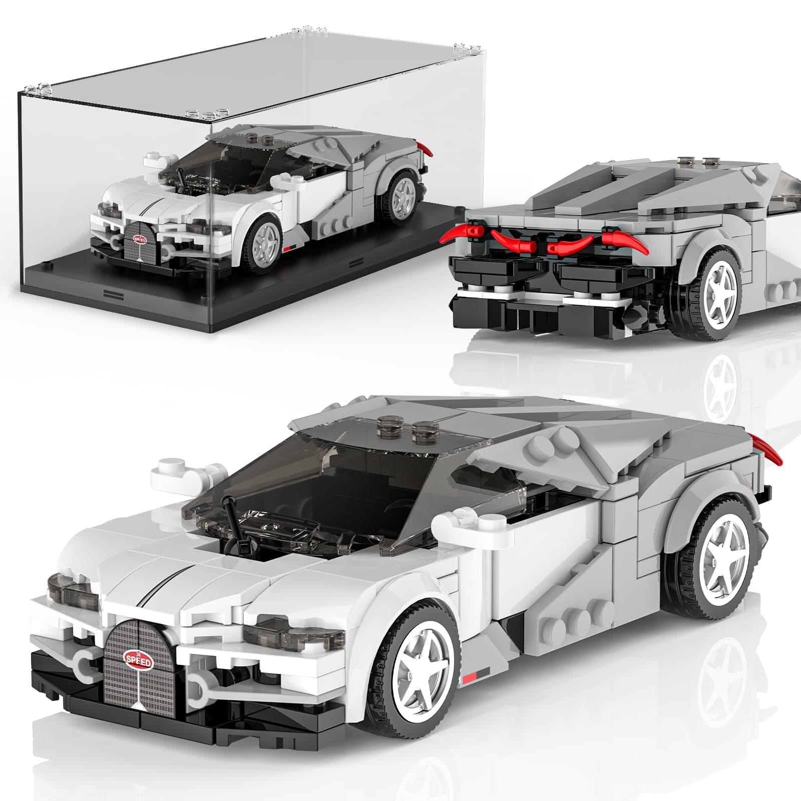 Mould King Technik Speed Champion Rennwagen Bausteine, 27102 Supersportwagen Klemmbausteine Auto Mit Acryl Vitrine, Modellautos zum Sammeln für Jugendliche und Erwachsene(383 Teile)