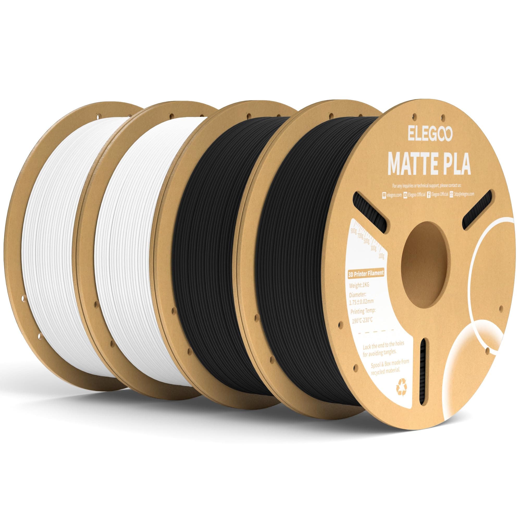 ELEGOO Filamento PLA Matte Nero & Bianco 4 kg, 1,75 mm, Opaco PLA Filamento per Stampante 3D, precisione di misurazione +/- 0,02 mm, adatto per maggior parte delle stampanti 3D FDM
