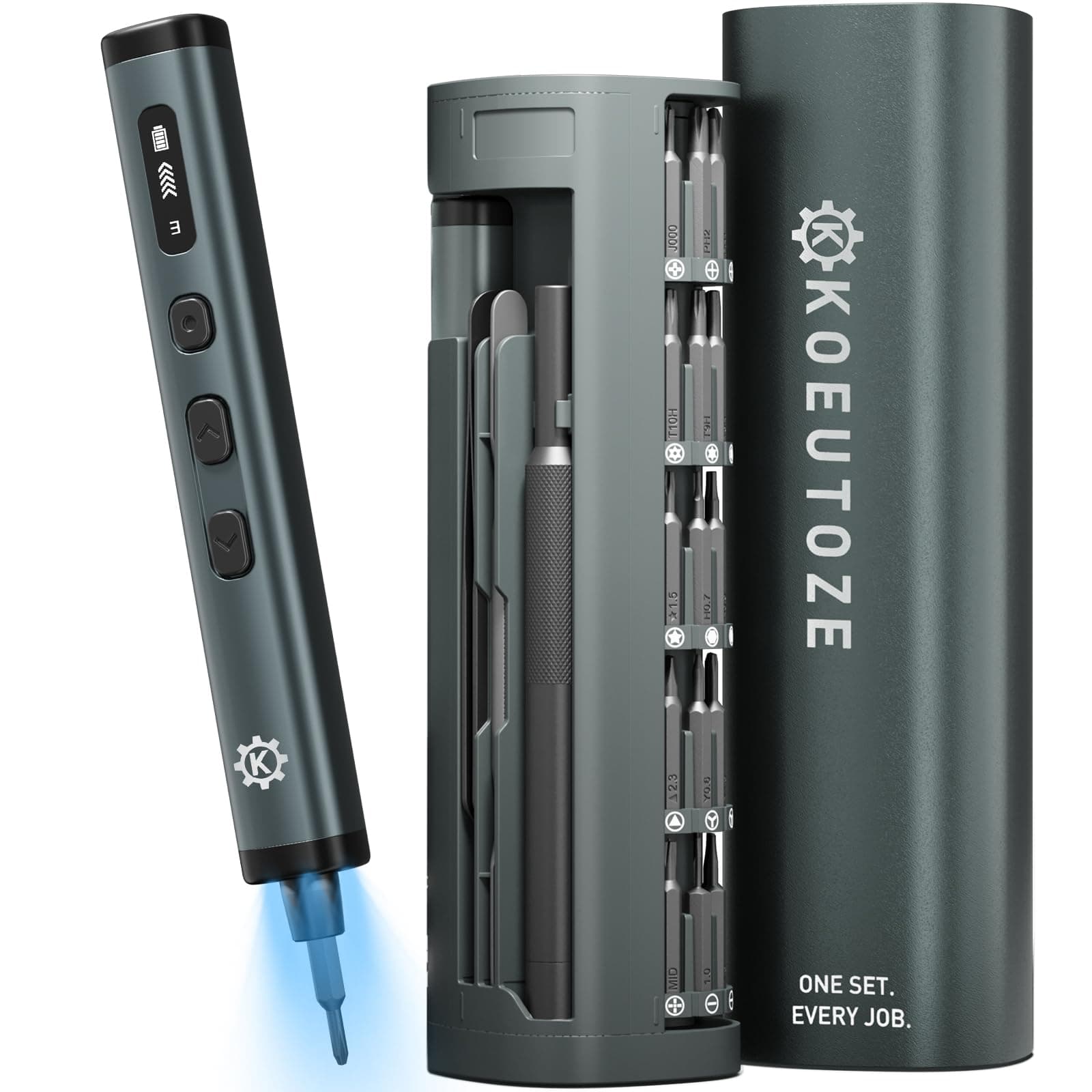 Koeutoze Cacciavite elettrico di precisione 78 in 1, avvitatore a batteria con 78 bit, ricaricabile, illuminazione a LED, supporto magnetico, per elettronica, cellulare, laptop, orologio, fai da te