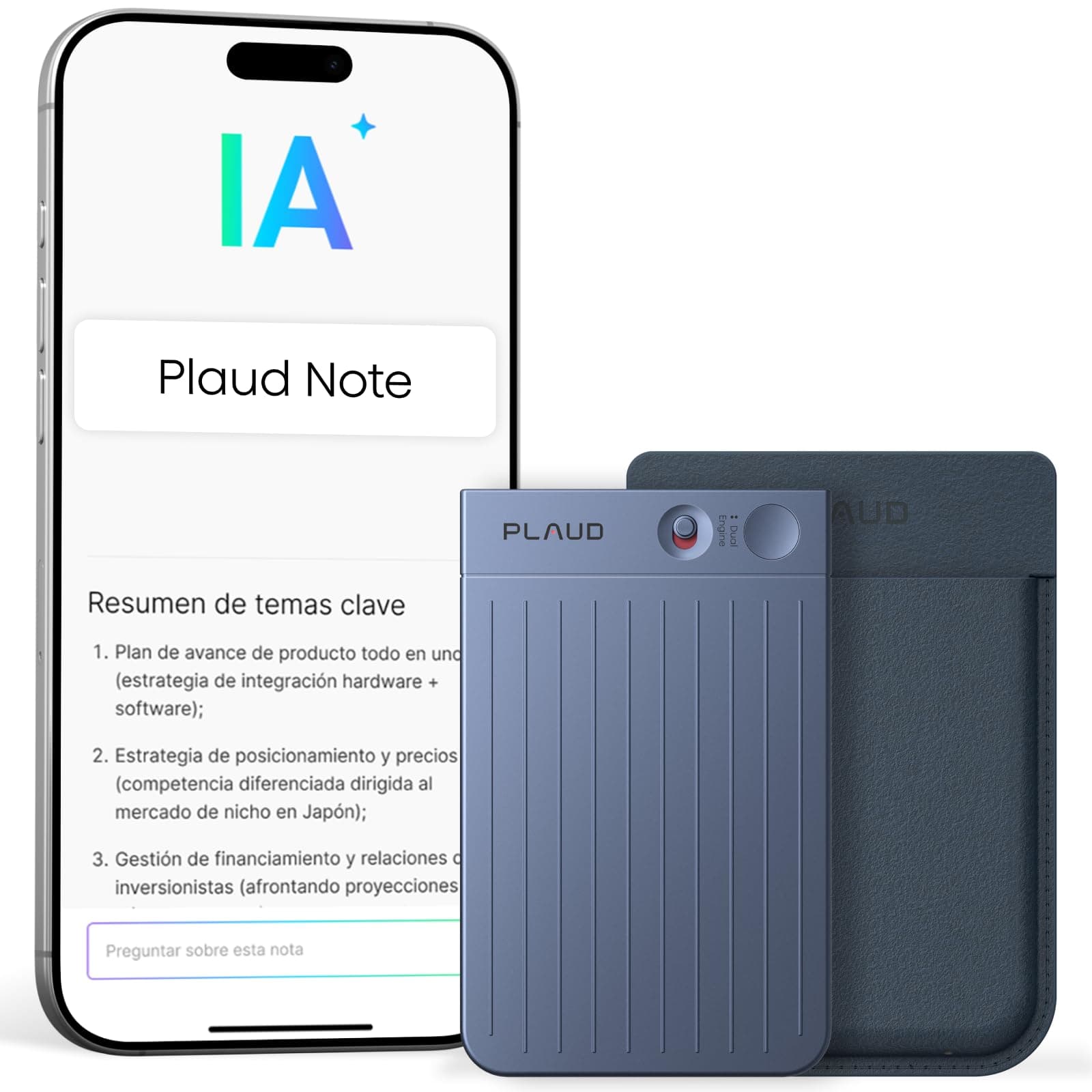 Plaud Note Grabadora de Voz IA con Funda Azul Transcribe Resume Transcripción IA, Soporta 112 Idiomas Control de Reunión con App Genial para Lección Llamada Entrevista Charlas Clases