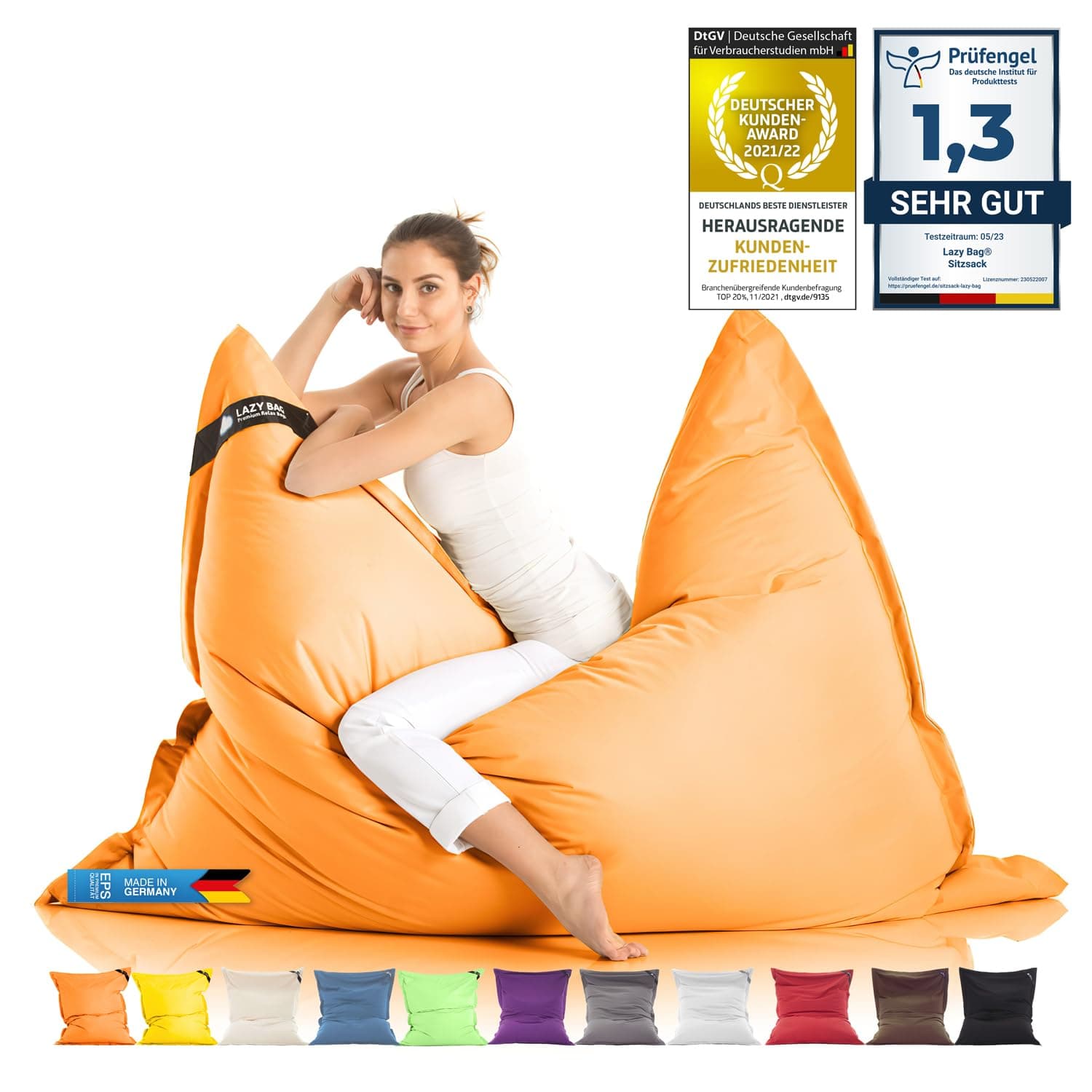 Bean Bag Chaise géante à Sac de Haricots XXL Intérieur et extérieur, Salon, Balcon, Jardin, Sac de Haricots 400L pour Enfants et Adultes 180 x 140 cm (Nylon, Orange)