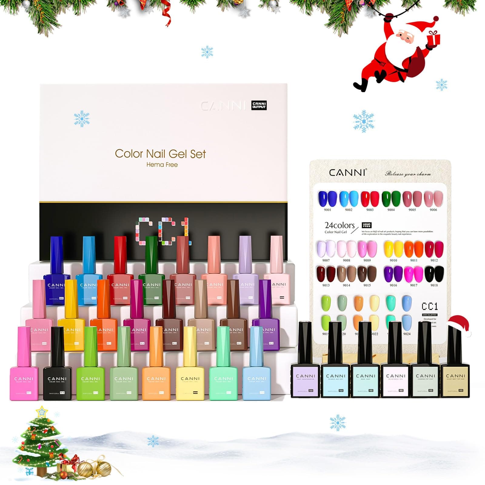 CANNI Lot Vernis Semi Permanent 24 Couleurs Gel Nail Polish avec base et top coat vernis semi permanent/Matt/Primer ongle gel uv et Déshydrateur pour/Renforcer la carte gel/couleur CC1