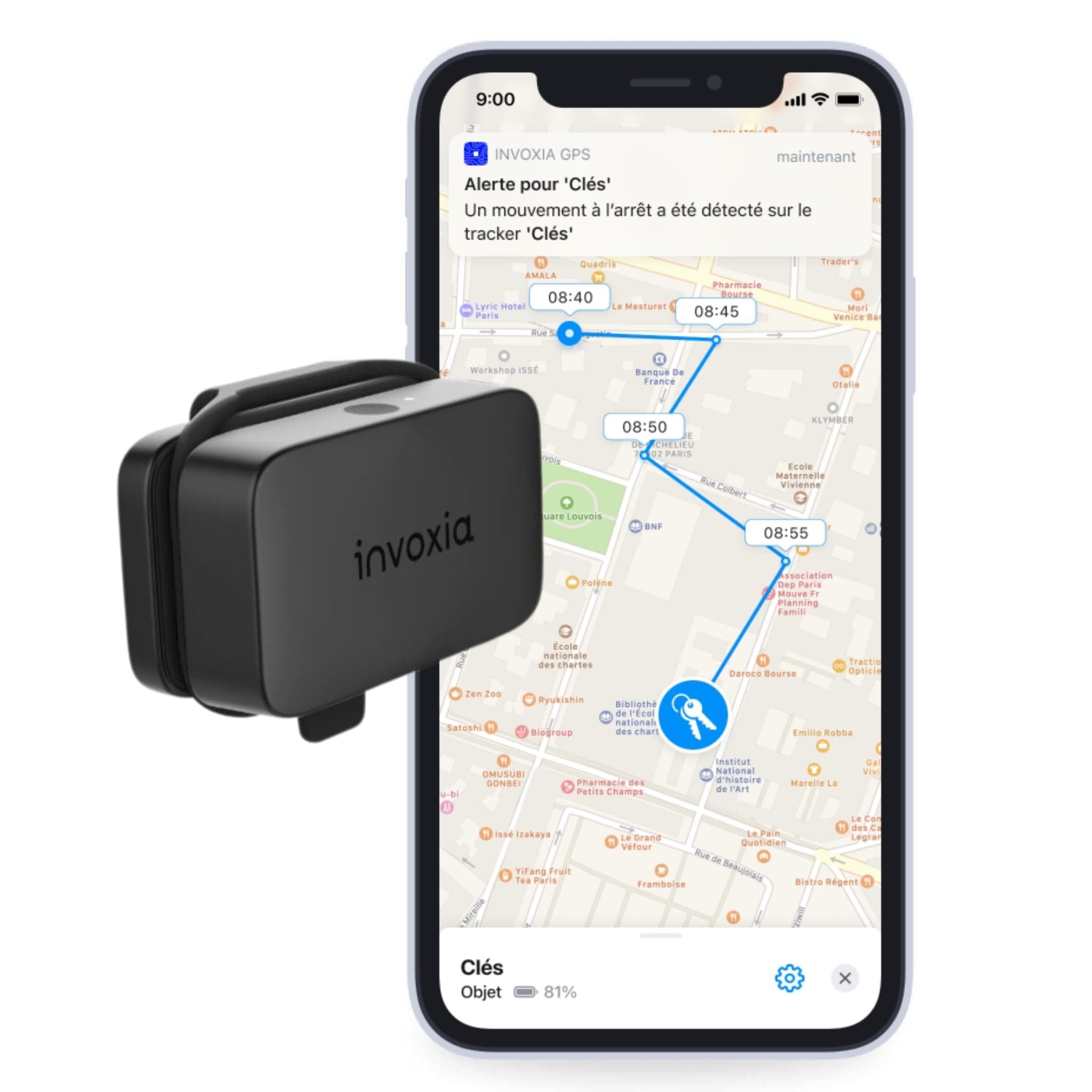 Invoxia Mini Tracker GPS - Abonnement 3 Ans Inclus - Traceur GPS Étanche avec Alertes Antivol en Temps Réel - Suivi Objet, Vélo, Clés & Bagages - Jusqu’à 3 Mois d’Autonomie