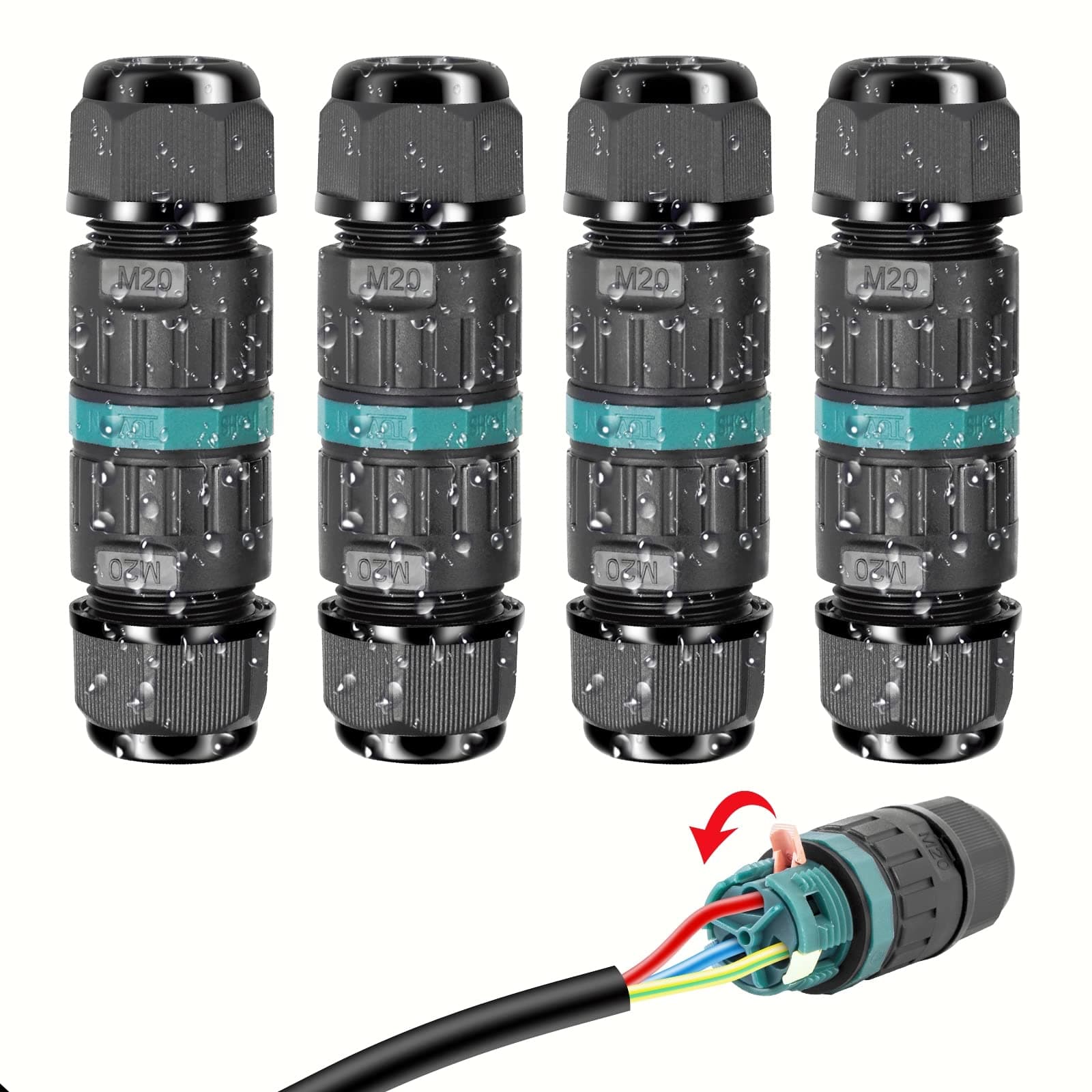 Conector de cable resistente al agua IP68, manguito de conexión de 3 pines para diámetro de 5-12 mm, manguito de conexión Hospaop, cable subterráneo, caja de conexión, resistente al agua, 4 unidades