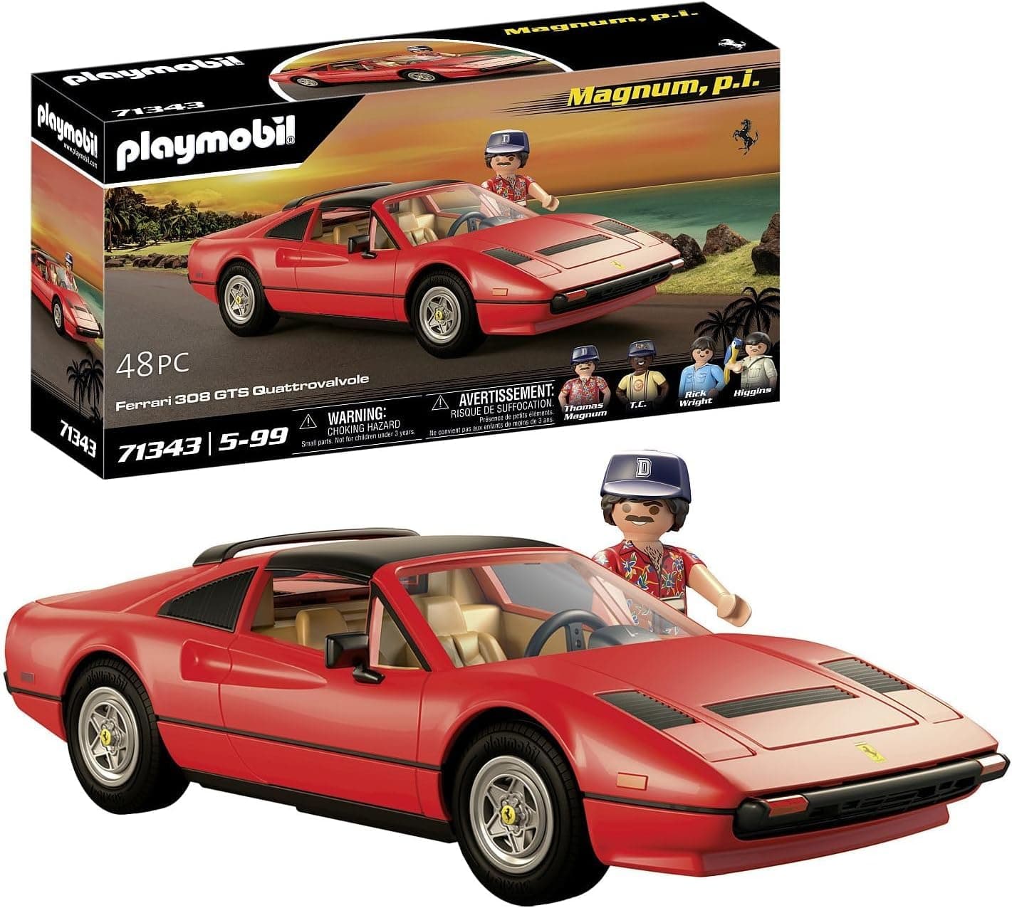 PLAYMOBIL Famous Cars 71343 Magnum, P.I. Ferrari 308 GTS Quattrovalvole, Supersportwagen, Sammlerstück für Autofans, Spielzeug für Sammler und Kinder ab 5 Jahren