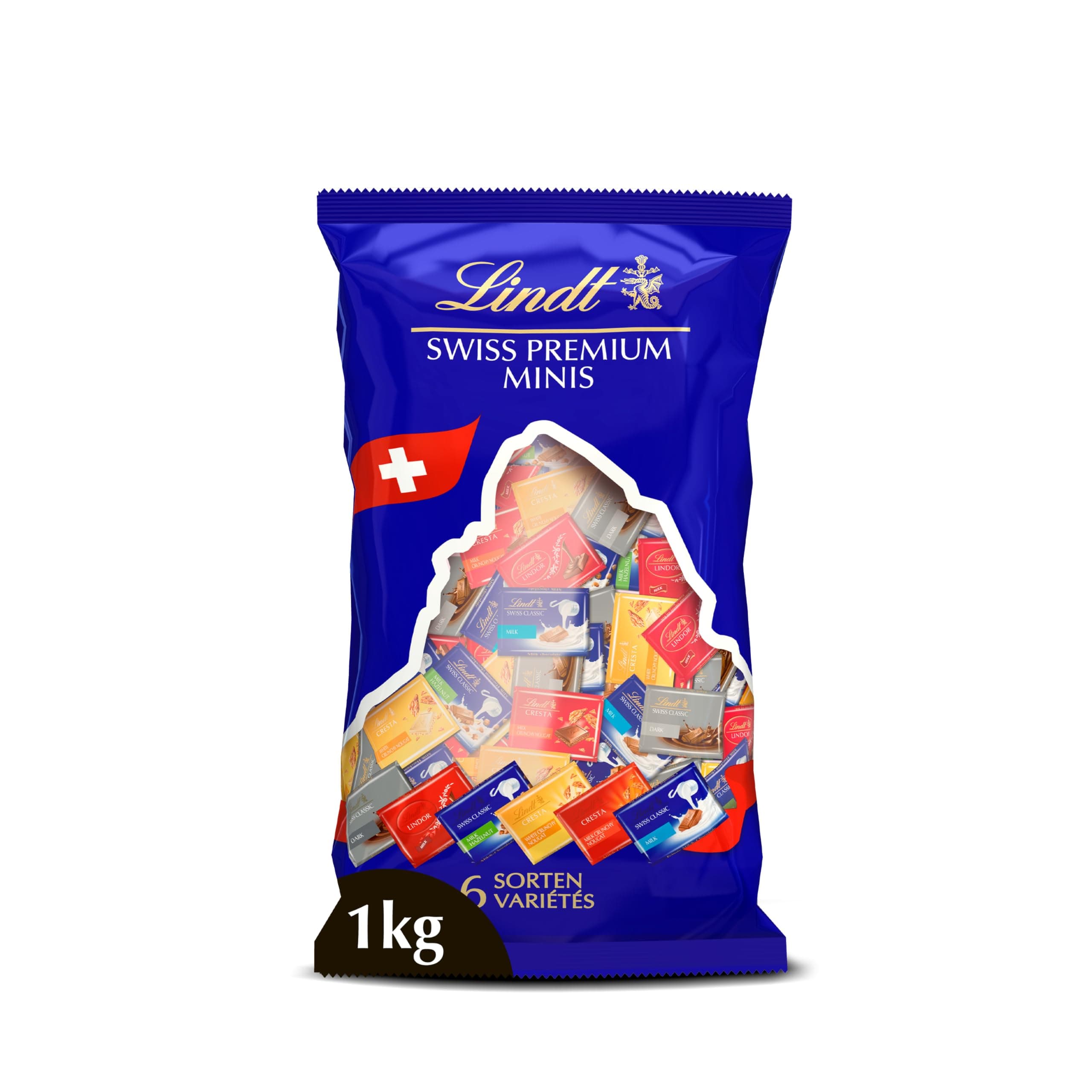 Lindt - Sachet NAPOLITAINS ASSORTIS - Chocolats Noir extra-fin, Lait, Noisettes, Cresta Blanc et Lindor Lait, 1kg