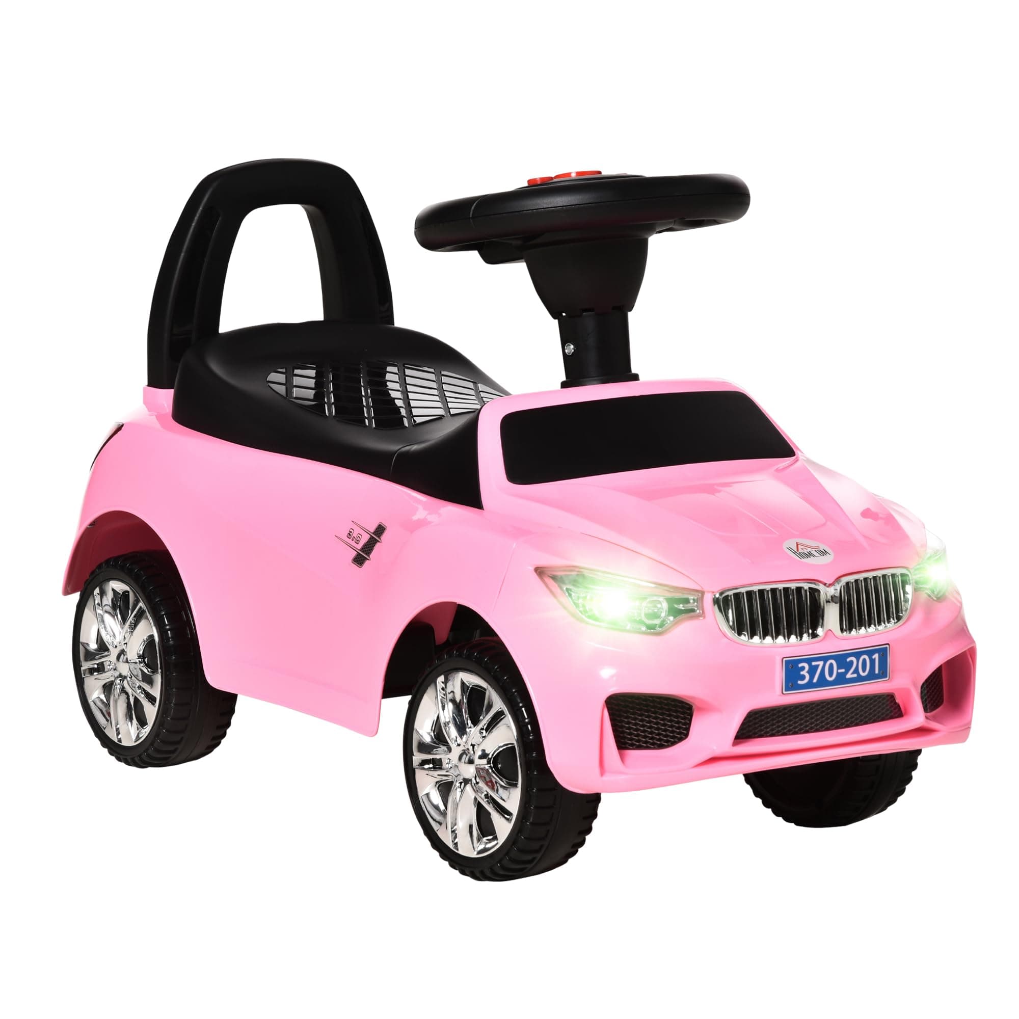 HOMCOM Porteur Enfants Voiture, véhicule à Pousser avec Coffre à Jouets, klaxon, phares et Musique, développe la motricité de Votre Enfant, 18-36 Mois, Rose