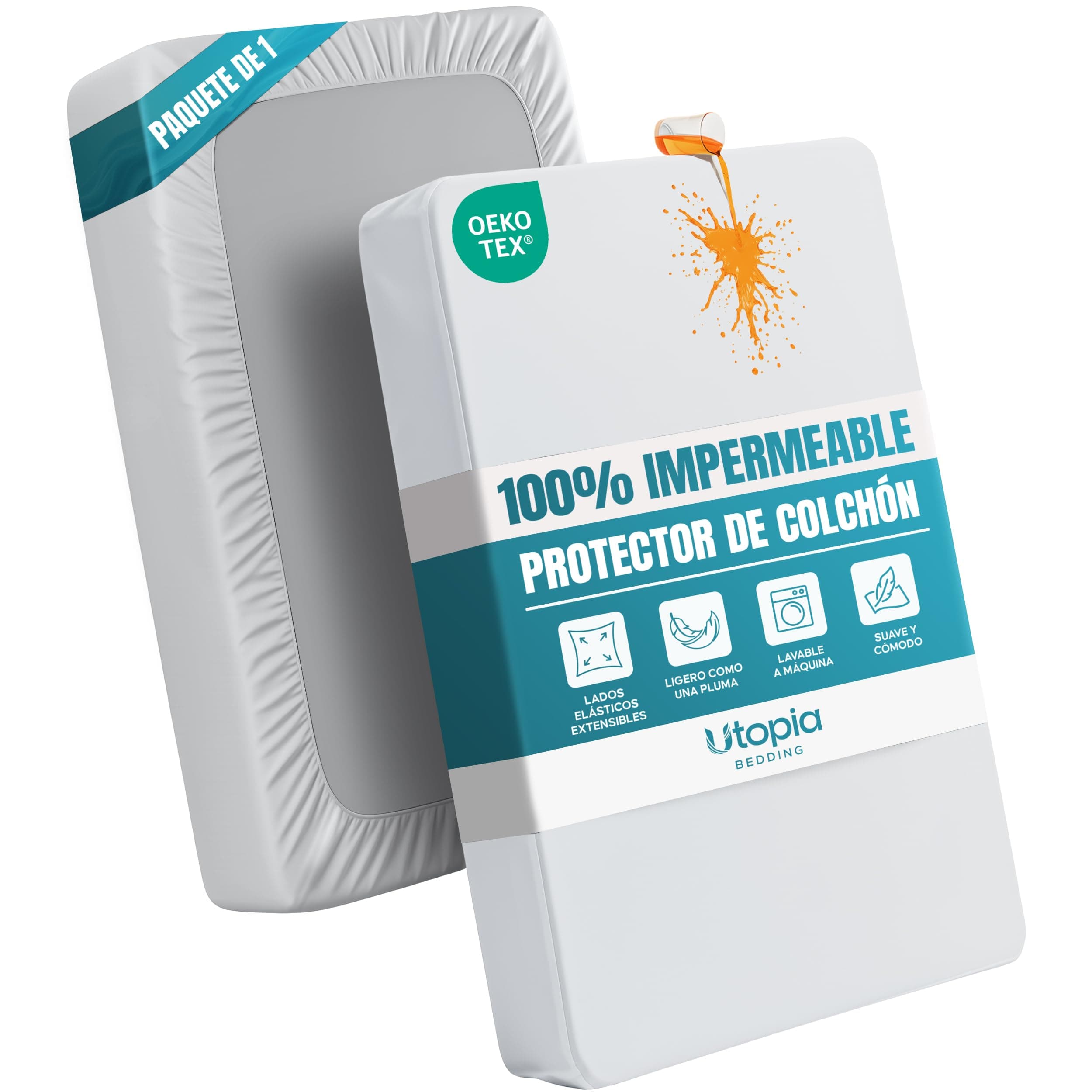 Utopia Bedding Protector de Colchón Impermeable, 150 x 200 cm, para Colchones de hasta 30 cm de Altura, Ligero y Suave con Laterales Elásticos - Blanco