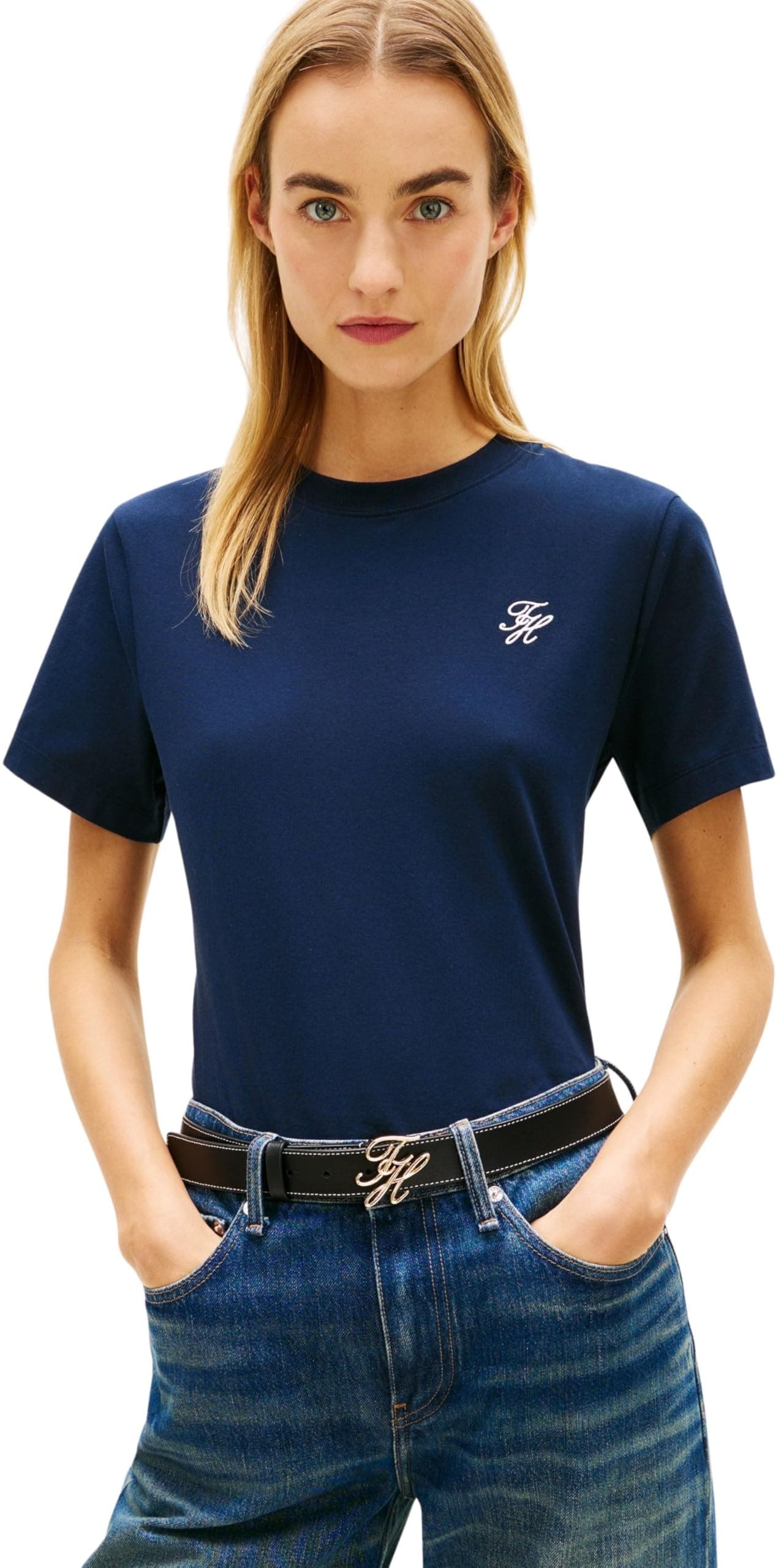 Tommy Hilfiger Damen Th Script Reg C-nk Ss Tee Ww0ww47809 S/S T-Shirt (1er Pack)