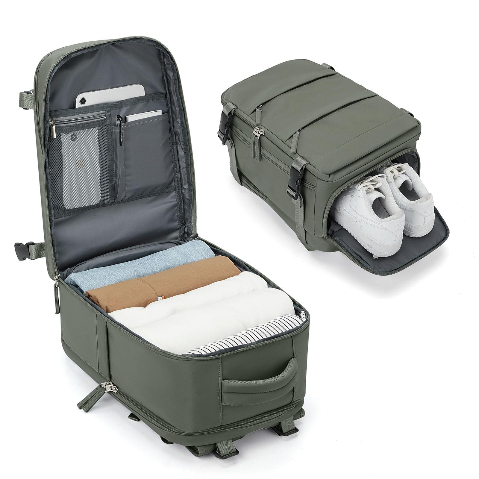 BJLFS Mochila al Vacio con Bomba Equipaje de Mano 40x30x20 Ryanair Mochila Viaje Cabina Avion 40x20x25 Wizzair Vueling Mujer Impermeable Mochila de Compresion al Vacio