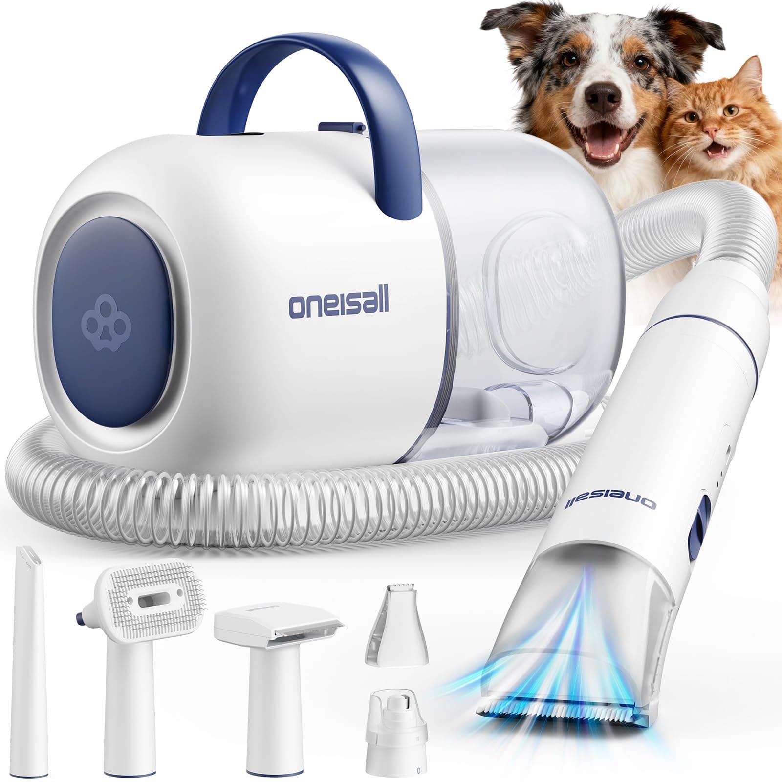 oneisall Aspirateur poil de chien avec Brosse PG08 | avec Tondeuse Chien, 15000Pa Aspirateur Poil de Chien Chat, 6 Outils de Toilettage, 2L, Récipient pour Poil Long Epais