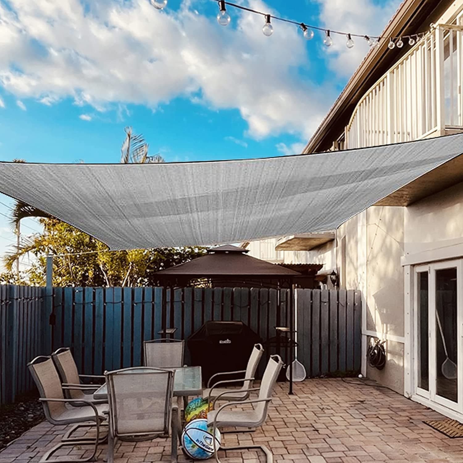 Dripex Toldo Vela Rectangular 5x7 m, Vela de Sombra Impermeable y Cortaviento, 95% Protección Rayos UV, Parasol de Poliéster, Ideal para Patio, Exteriores Terraza, Jardín, Gris