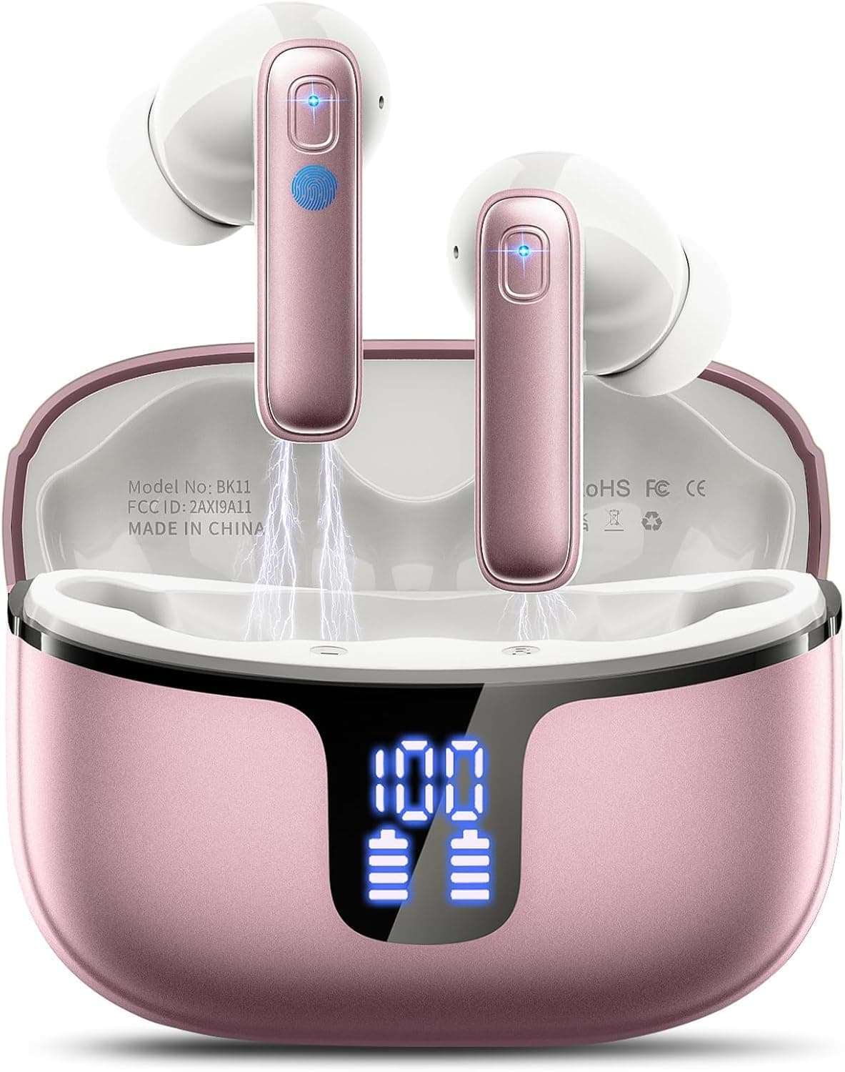 Ordtop Cuffie Bluetooth, 2026 Auricolari Bluetooth 5.3 con 4 HD ENC Cancellazione Rumore Mics, 40 Ore HiFi Stereo Cuffiette Bluetooth con LED Display, IP7 Impermeabili Cuffie Wireless per Android/iOS