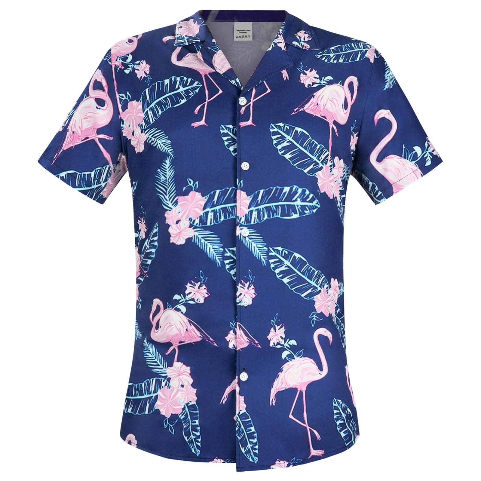 Aomig Camisa Hawaiana para Hombre, Funky Conjunto Manga Corta Camisas Hawaianas, Hawaii Estampado de Flamencos Shirt, Camisa Estampada con Botones Vacaciones