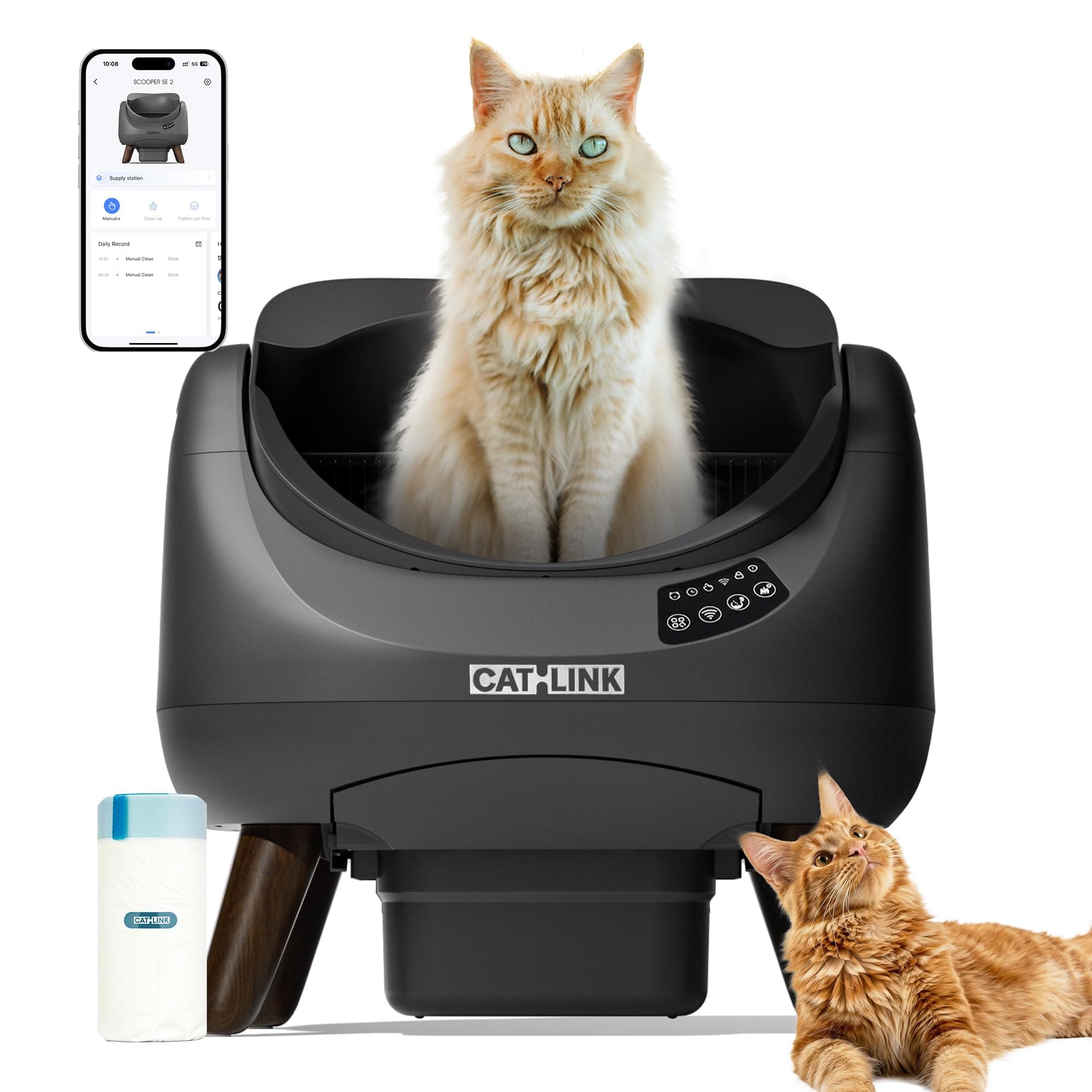 CATLINK Litière Autonettoyante pour Chat, Bac à Litière Automatique avec Dessus Ouvert, Connexion 5 GHz, Grande Capacité 12L, Pour Tous les Types de Litière, Idéal pour Famille Multi-Chats(Gris foncé)
