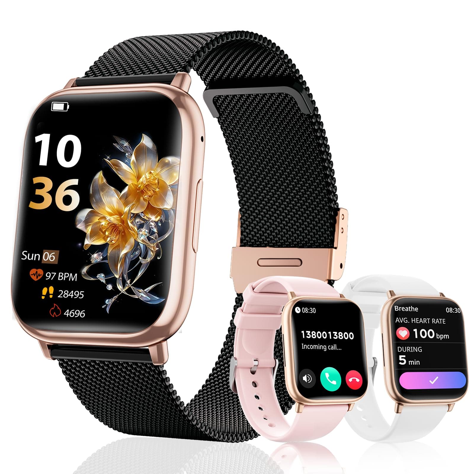 SLOKSFil Reloj Inteligente Mujer con Llamadas, 1,83” HD Smartwatch Mujer, con Frecuencia Cardíaca, SpO2, Presión Arterial, Sueño, IP68, 120+Deportes Fitness, para iOS Android (Oro Negro)