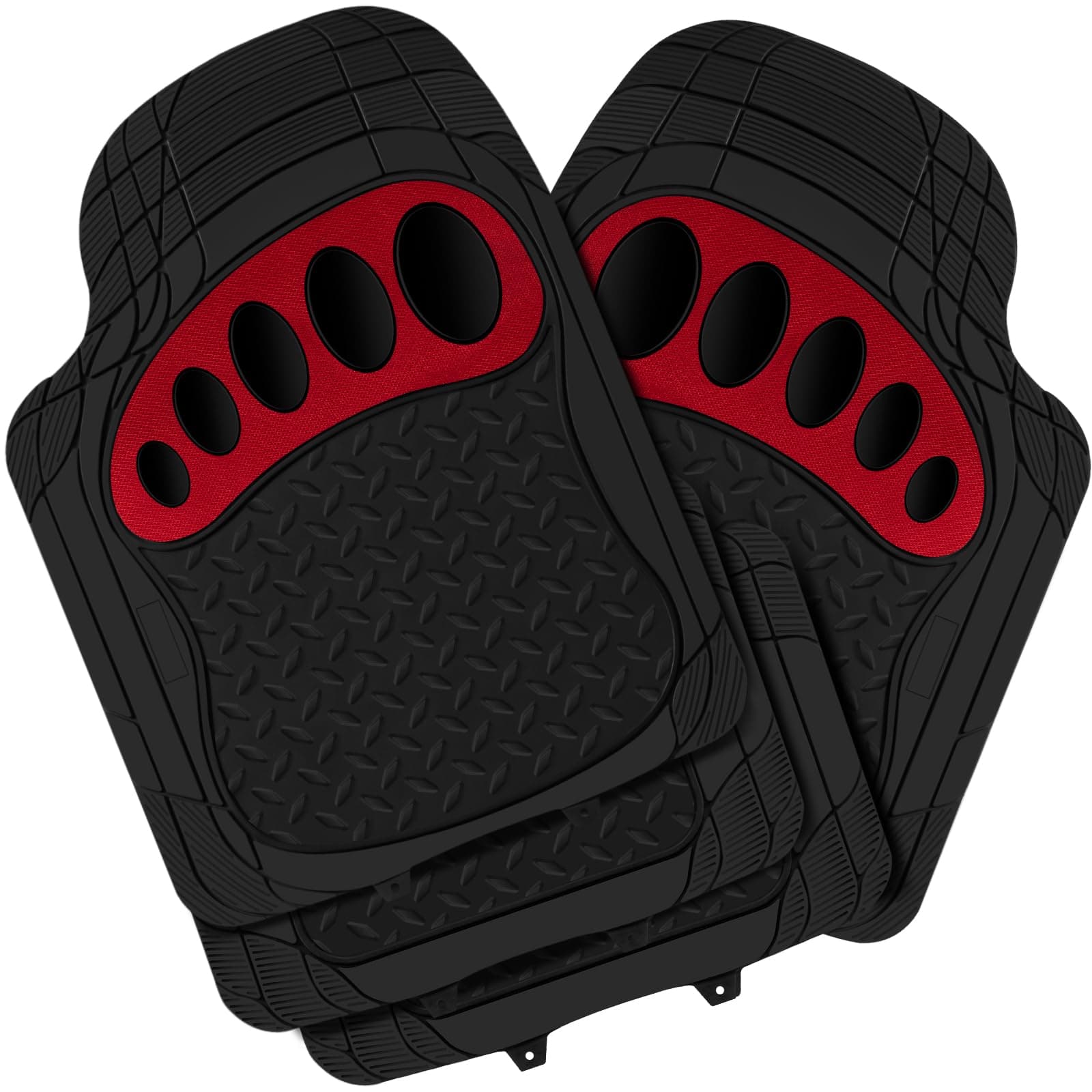 WOLTU Universal Auto Fußmatten Gummimatten Zuschneidbar Schwarz/Rot