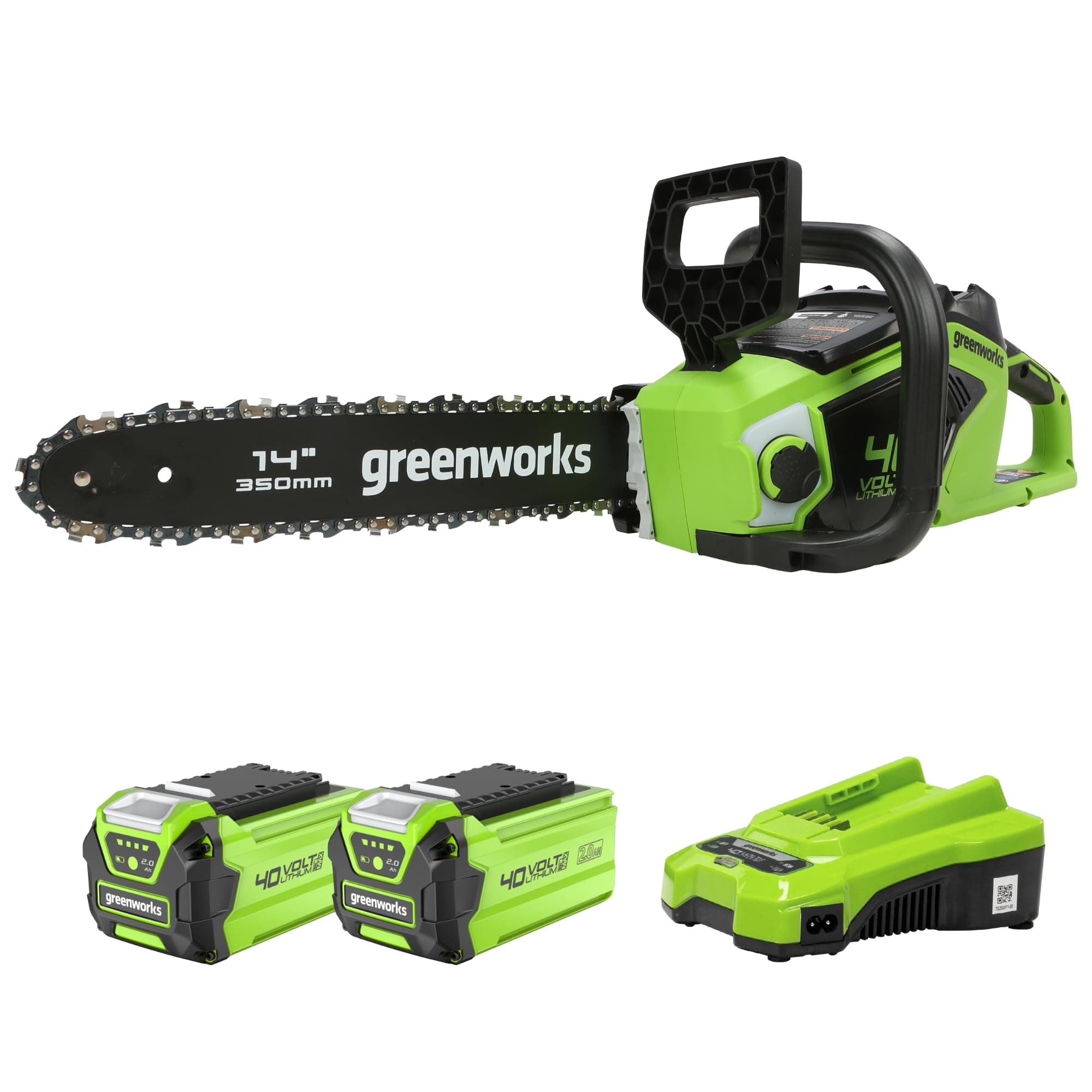 Greenworks 40V 35cm Motosega a Batteria con 2 Batterie da 2Ah e Caricabatterie, Motore Brushless, Velocità Catena 12m/s, 3,5kg, Auto-Lubrificante