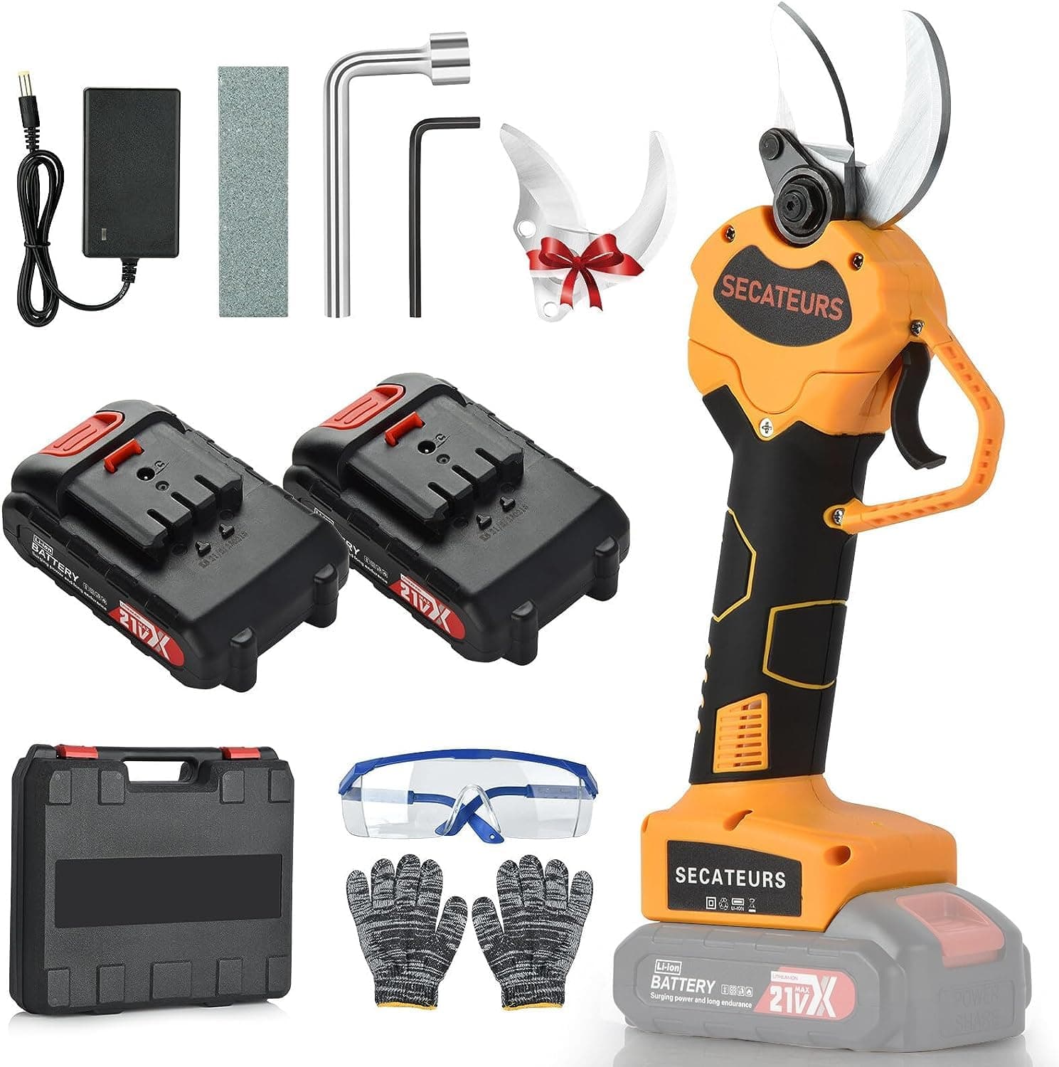 NUZEKY Forbici Potatura Elettriche - 40mm Cesoie Potatura Elettriche Professionali con 2 Batterie 21V/2000 mAh - Forbici a batteria da potatura per Giardinaggio Albero da Frutta Delle Viti