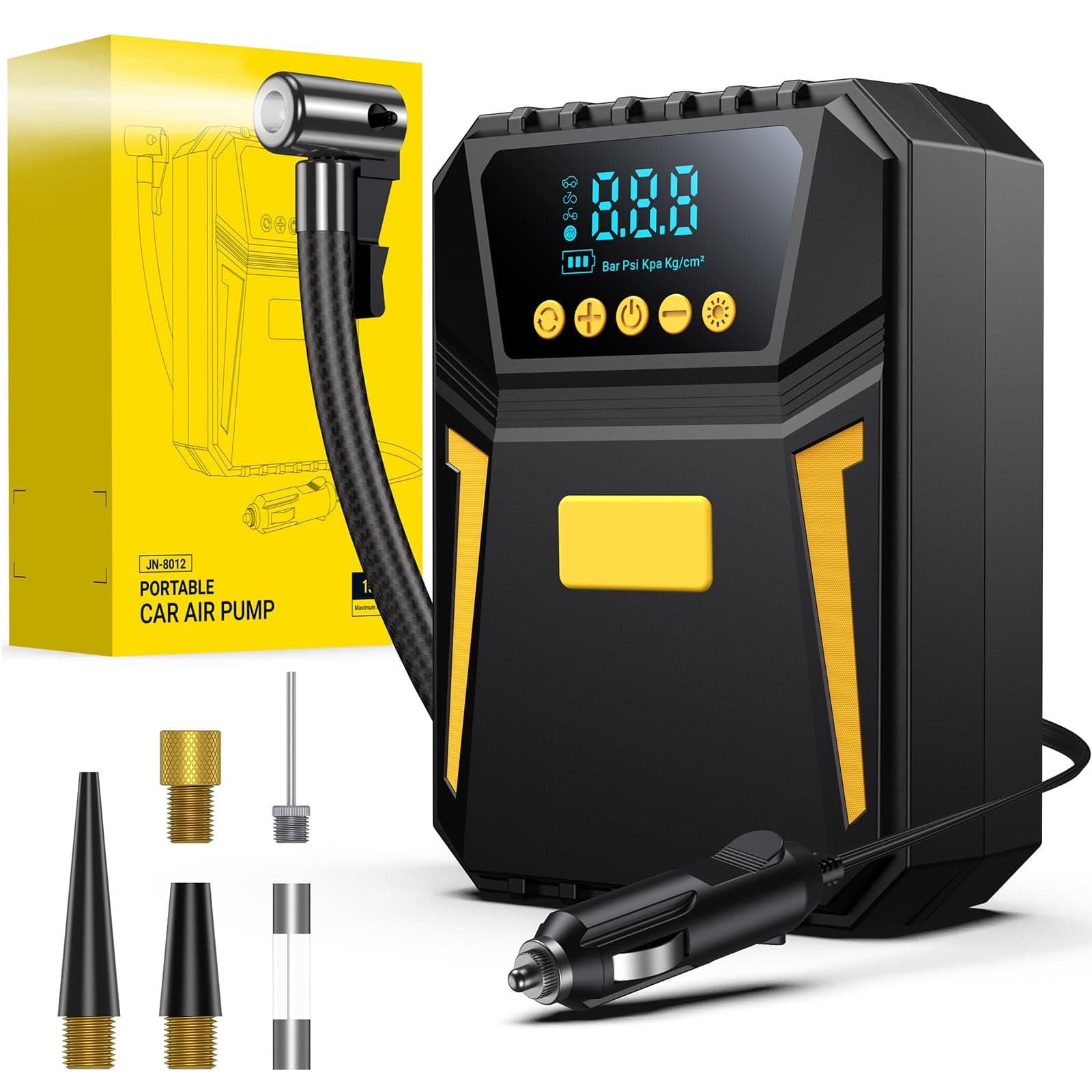 Inflador Ruedas Coche - Compresor Aire Portatil 12V DC, Compresor Aire Coche 150PSI con Linterna - para Coches/Motos/Bicicletas/SOS Emergencia, Presión Preestablecida y Apagado Automático