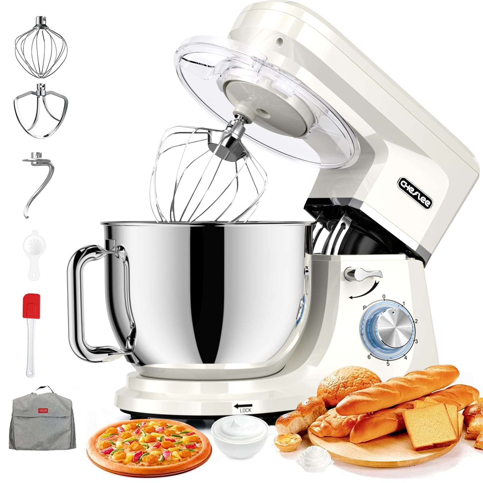 CHeflee Impastatrice Planetaria 2000W Impastatrice Professionale 8 L Ciotola in Acciaio inox,6 Velocità,Ad Coperchio Antipolvere con,Sbattitore,Frusta,Gancio Per,Alta Potenza Multifunzione Mixer ﻿