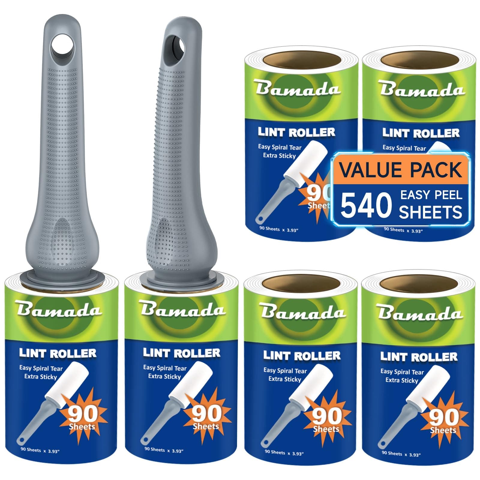 Brosse Anti Poils Animaux 540 Feuilles très adhésives - Extra Collant Rouleau adhesif Vetement, Brosse Adhesive Poils Animaux (Gris)