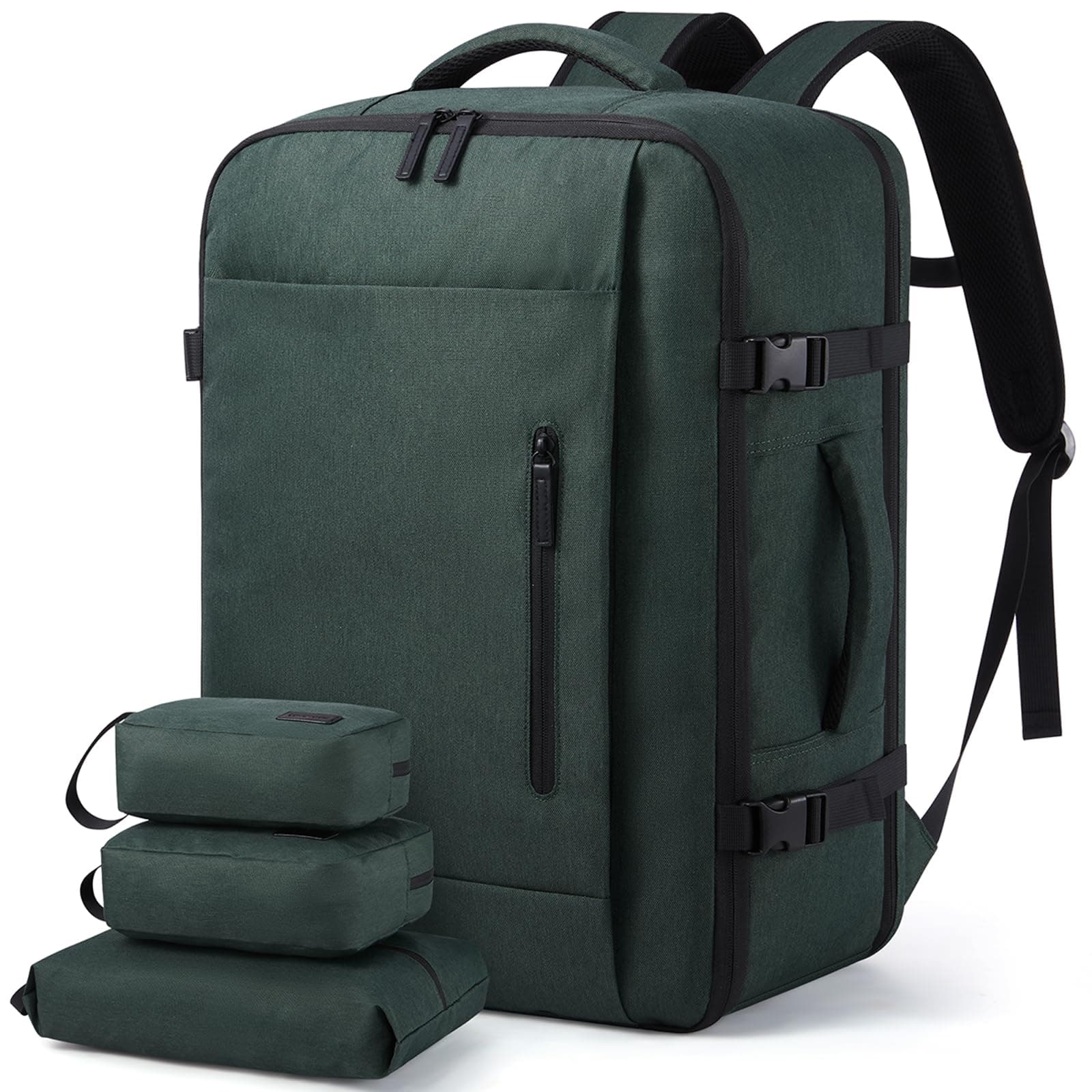 LOVEVOOK Reiserucksack Handgepäck Flugzeug, 40L Groß Rucksack Kofferrucksack Travel Backpack Carry On Luggage für 17,3 Zoll Laptop, Reisetasche Koffer Herren Damen Cabin Bag für Reise, Dunkelgrün