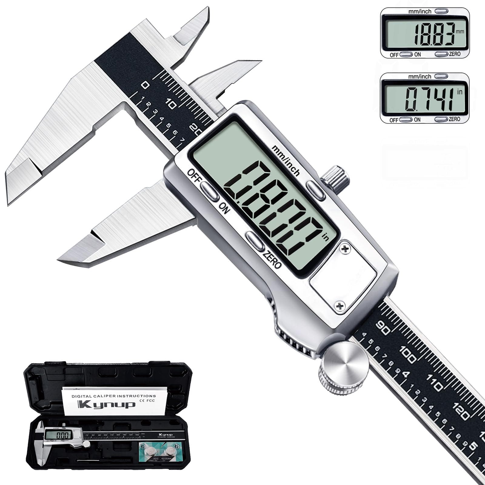 Kynup Calibro a corsoiodigitale, 150 mm, calibro scorrevole, in acciaio inox, elettronica, strumenti di misurazione, display LCD per uso domestico e industriale, nero