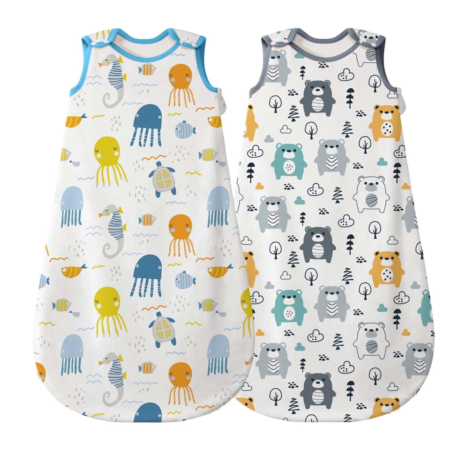 Mosebears Sacco Nanna in Morbido Cotone per Neonati 12-18 mesi 0,5 Tog con Cerniera a Doppio Cursore per Facilitare il Cambio del Pannolino Stampe Graziose