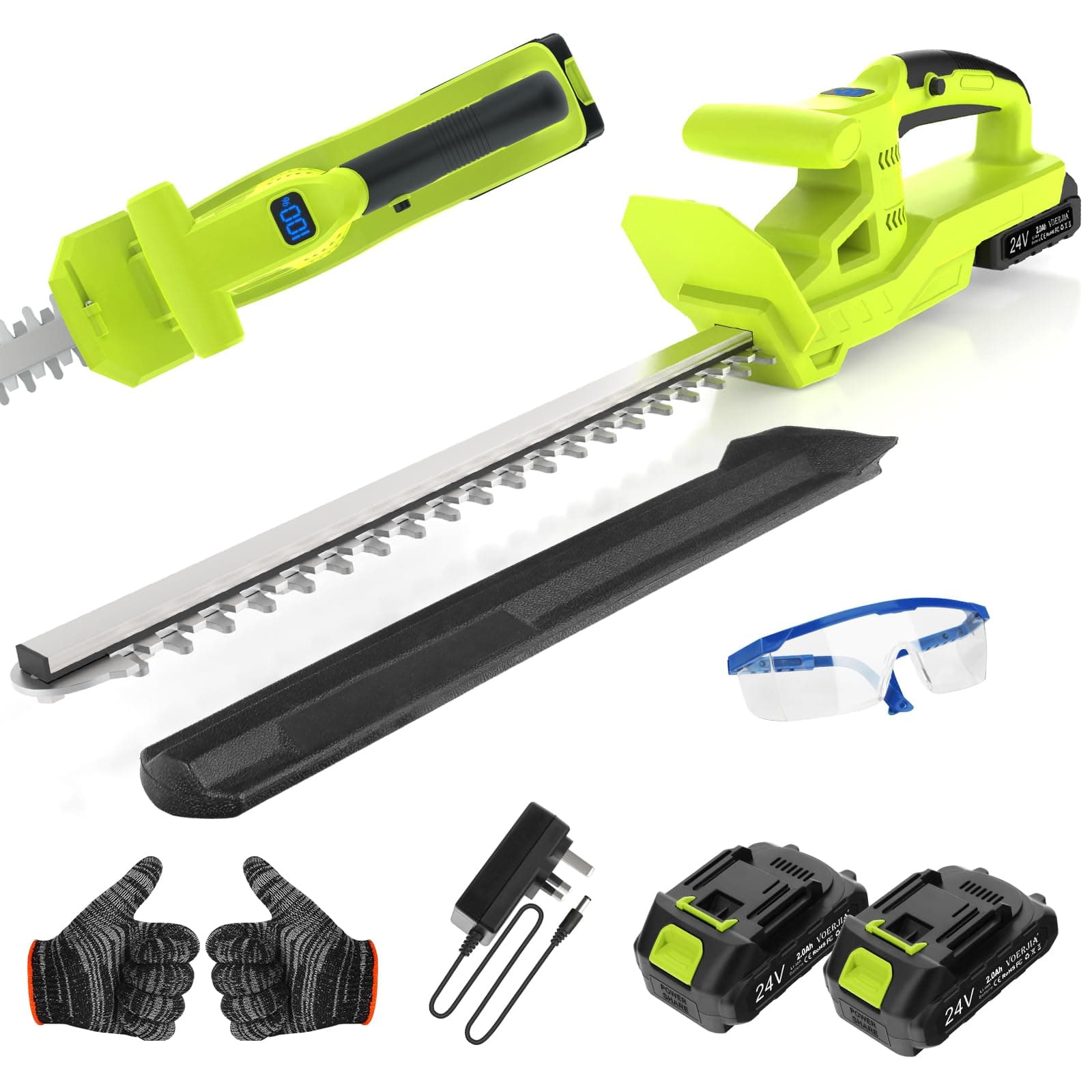 VOERJIA Taille Haie Batterie 21V, Taille-Haie Électrique sans Fil avec 2×2000mAh Batteries, Moteur 750W, Lame Double 50cm, Coupe Branche Électrique, Cisaille Haie pour Jardin et Arbustes
