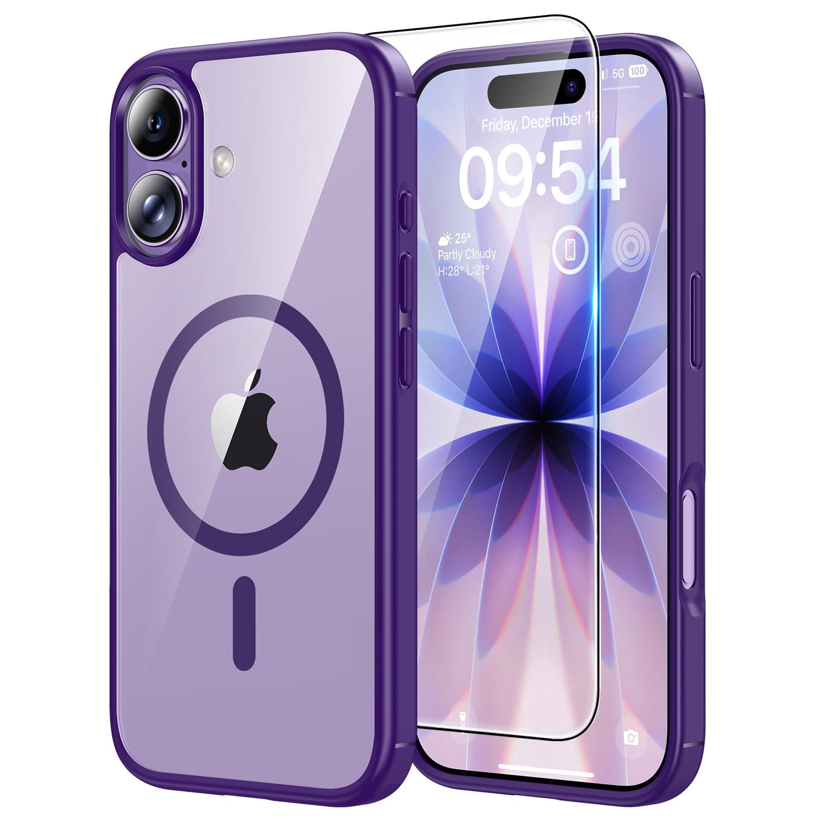 TAURI Cover per iPhone 17 con Pellicola in Vetro Temperato,[Compatibile con MagSafe] Magnetica Custodia per Sottile Anticaduta - Viola